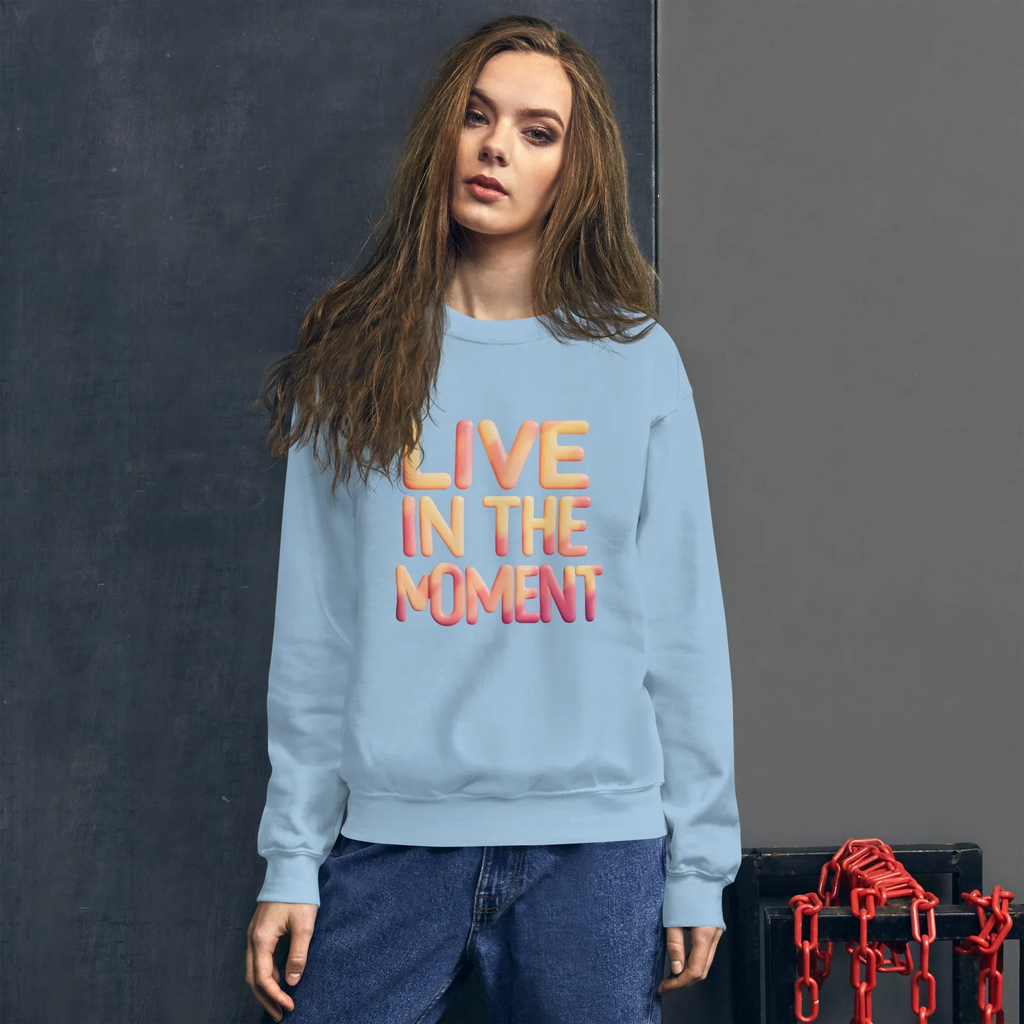 Unisex | Live In The Moment Sweatshirt Sweatshirt AwRans Clothing unisex-crew-neck-sweatshirt-light-blue-front-675191024811d