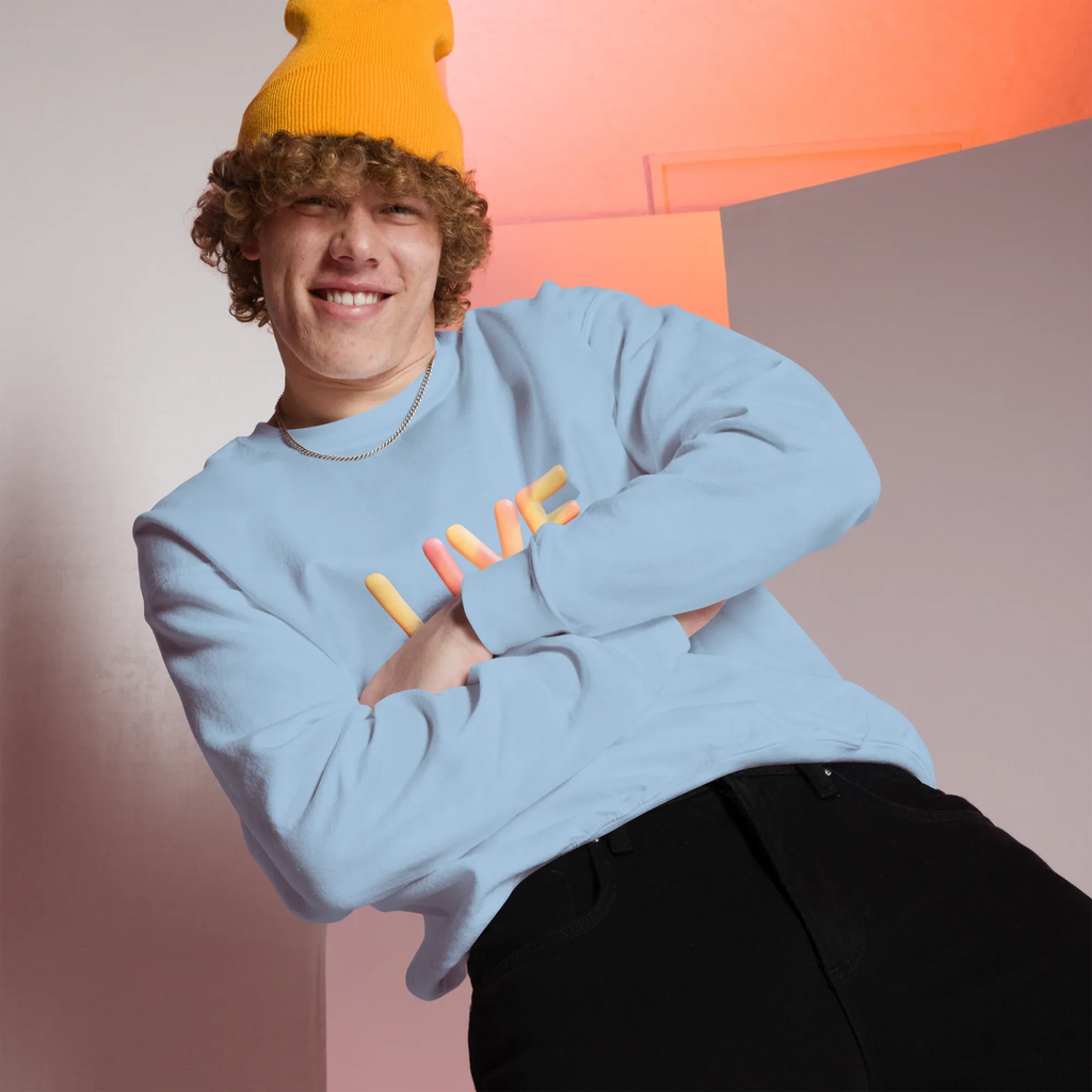 Unisex | Live In The Moment Sweatshirt Sweatshirt AwRans Clothing unisex-crew-neck-sweatshirt-light-blue-front-6751910257769