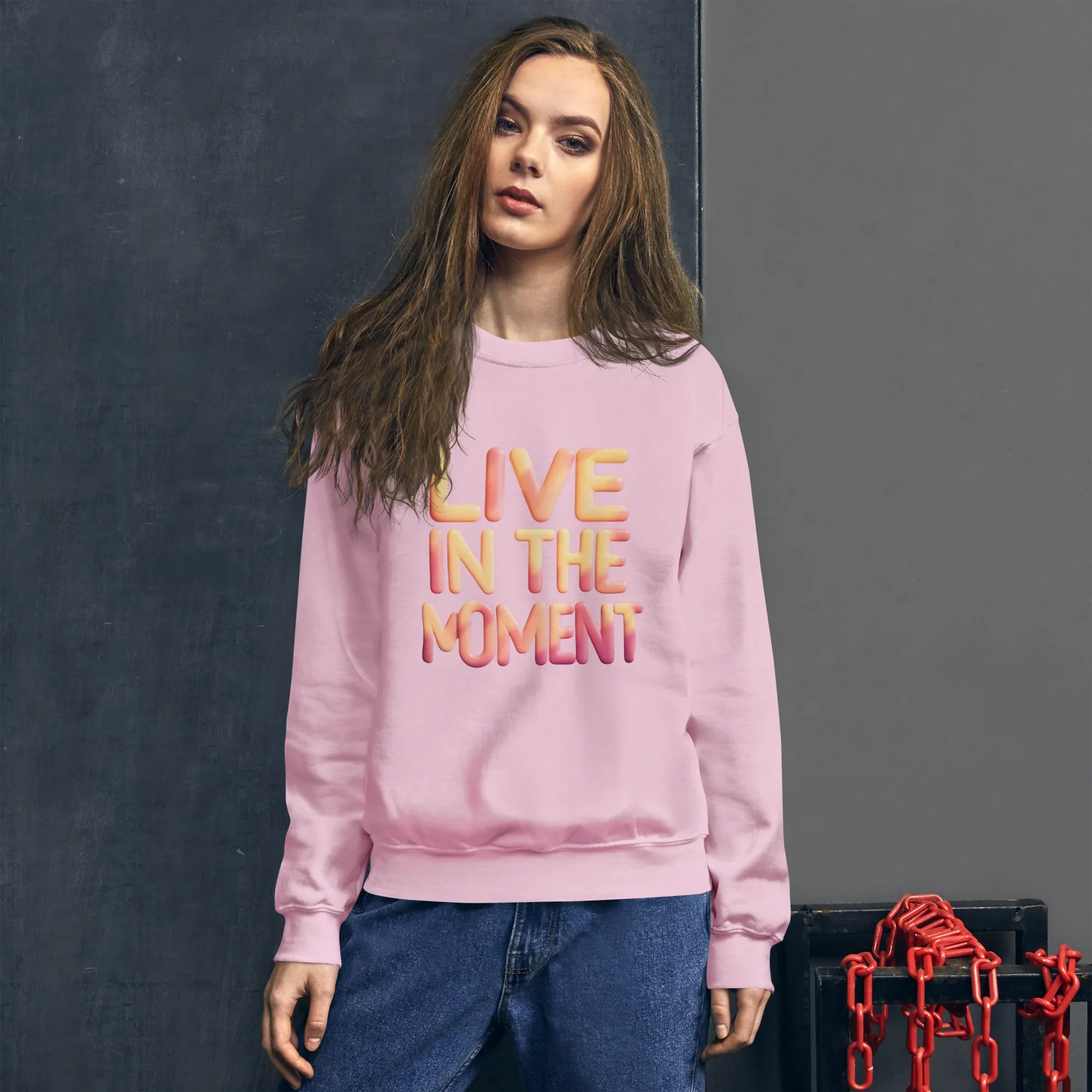 Unisex | Live In The Moment Sweatshirt Sweatshirt AwRans Clothing unisex-crew-neck-sweatshirt-light-pink-front-675191030b58c