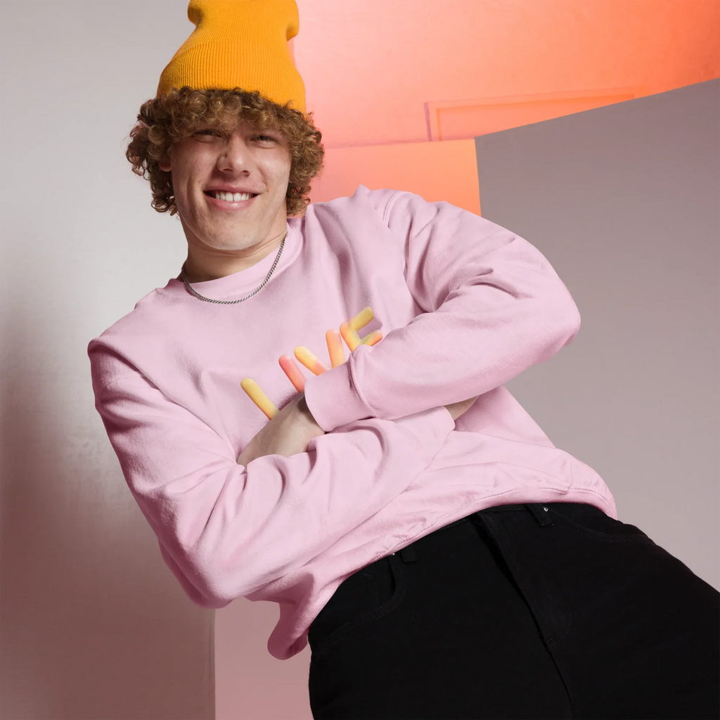Unisex | Live In The Moment Sweatshirt Sweatshirt AwRans Clothing unisex-crew-neck-sweatshirt-light-pink-front-675191031d068