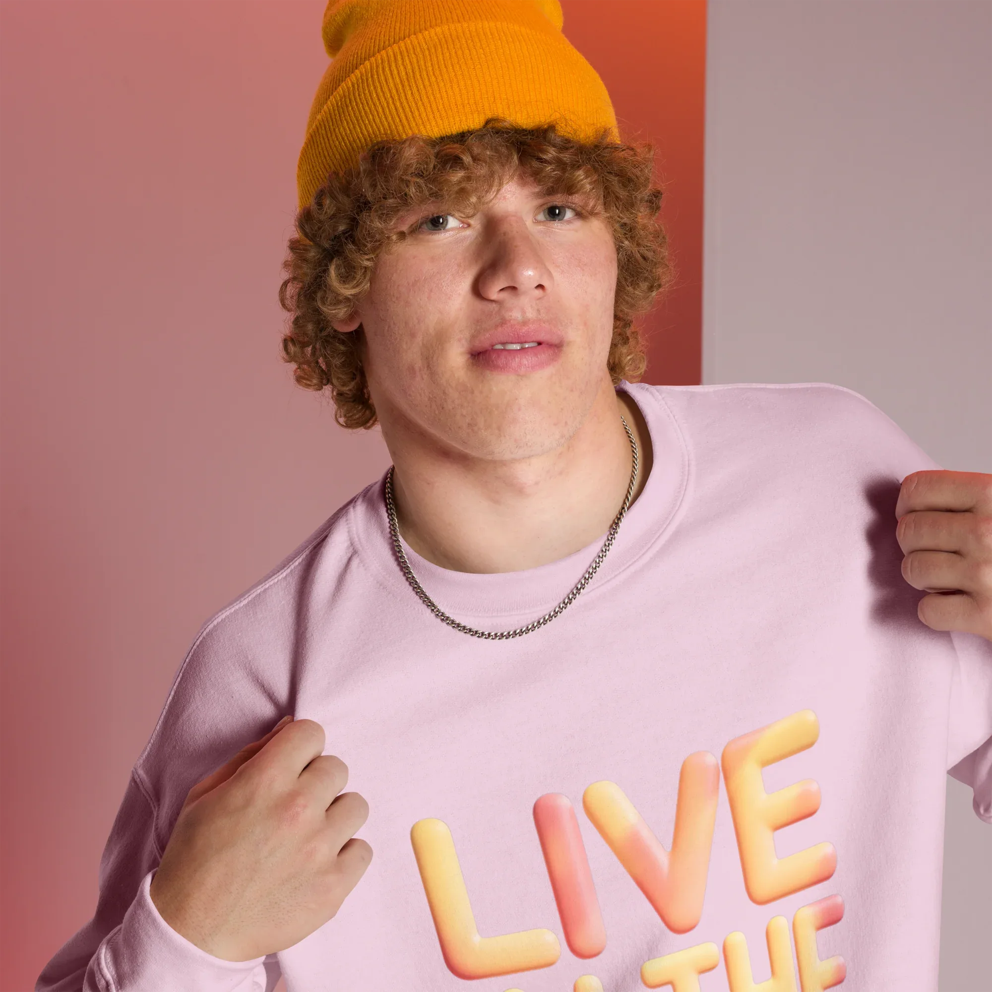 Unisex | Live In The Moment Sweatshirt Sweatshirt AwRans Clothing unisex-crew-neck-sweatshirt-light-pink-right-front-675191032ed6a