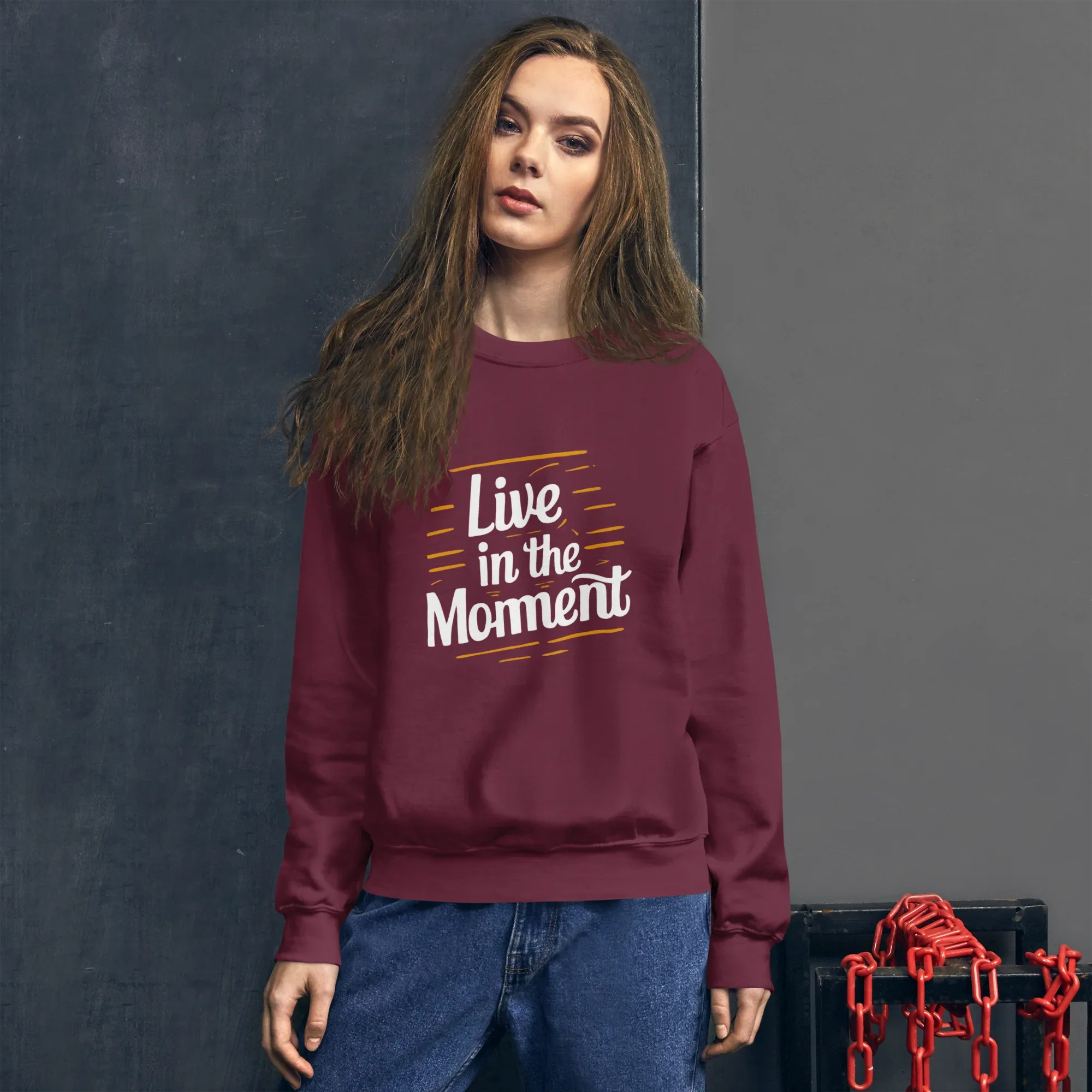 Unisex | Live In The Moment Sweatshirt Sweatshirt AwRans Clothing unisex-crew-neck-sweatshirt-maroon-front-67518c5704c15_bbe15d21-1a8d-4ab5-b0fe-20154e0e6c75