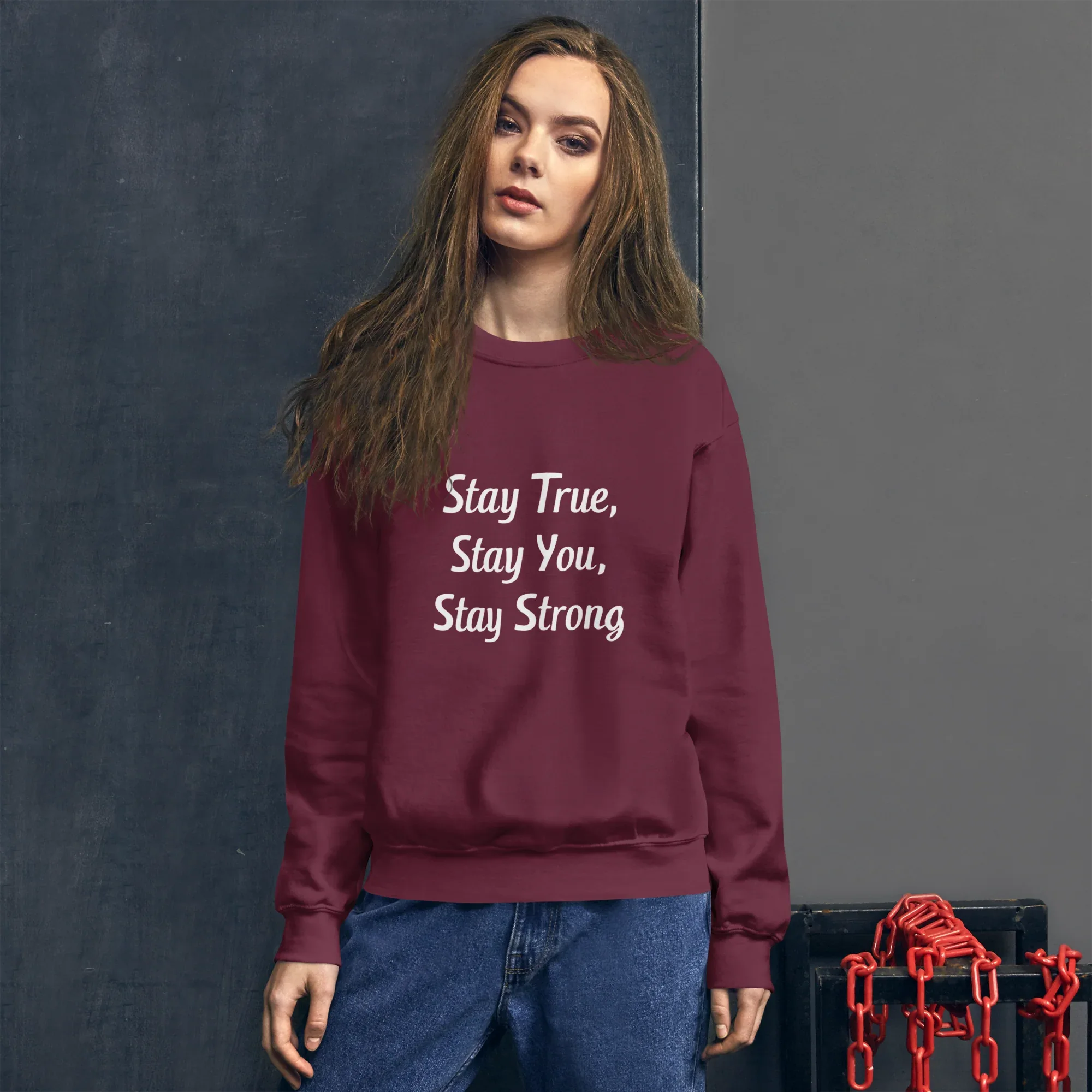 Unisex | Stay True, Stay You, Stay Strong - Sweatshirt Sweatshirt AwRans Clothing unisex-crew-neck-sweatshirt-maroon-front-67518d8405ec3_fb87d45b-7db0-46e7-b73e-cd91953b1e18