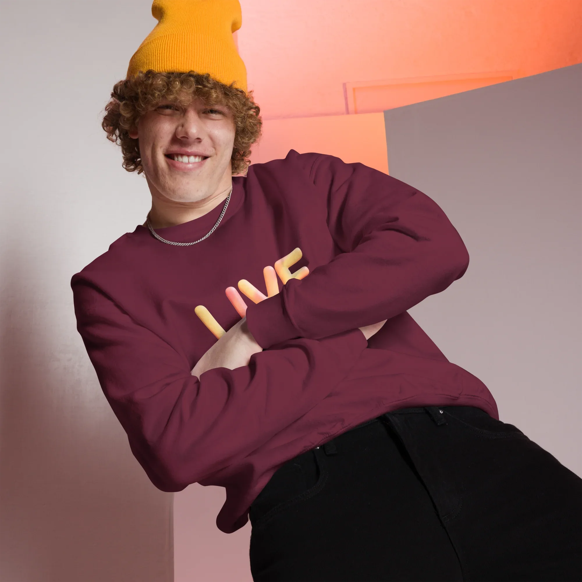 Unisex | Live In The Moment Sweatshirt Sweatshirt AwRans Clothing unisex-crew-neck-sweatshirt-maroon-front-675191013576f