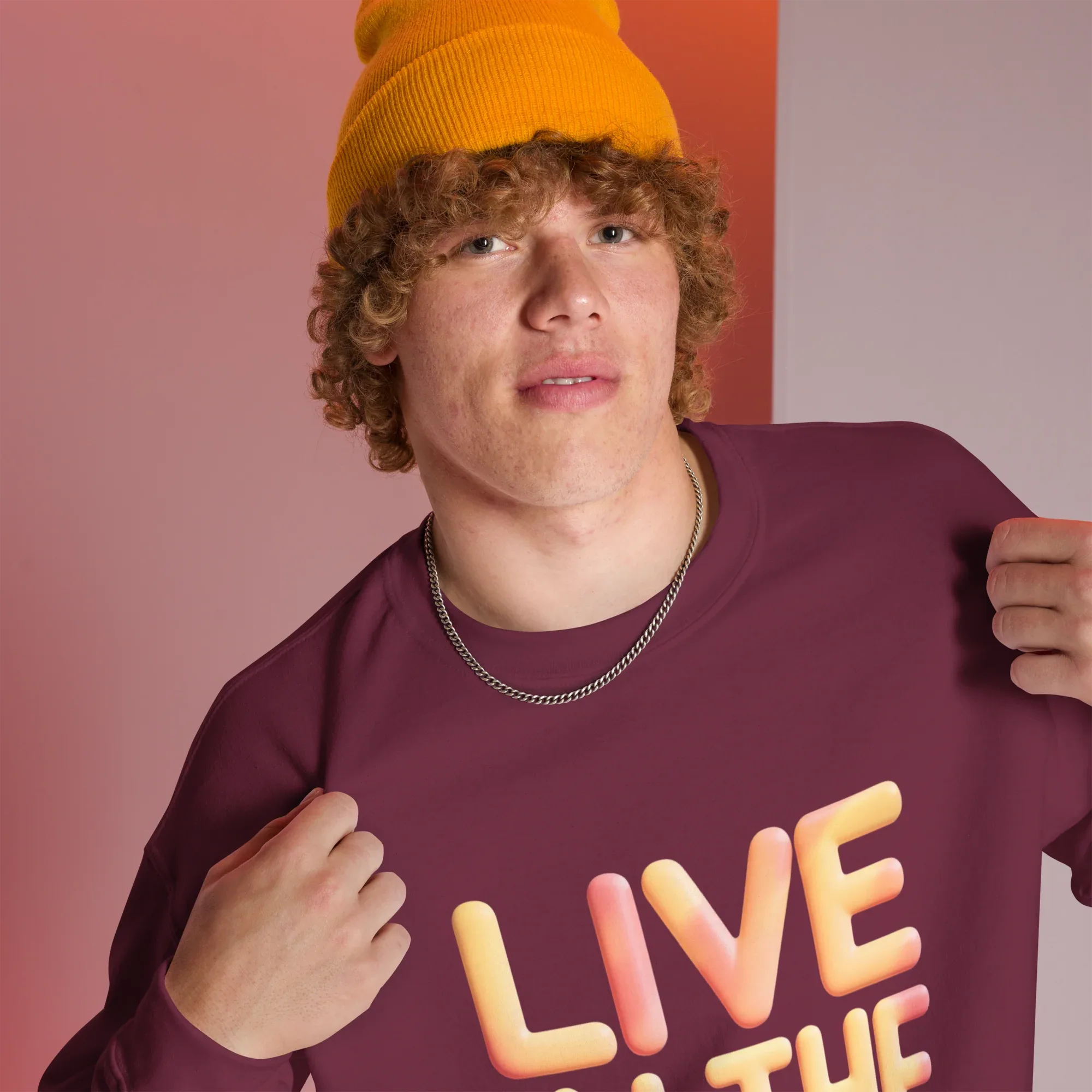 Unisex | Live In The Moment Sweatshirt Sweatshirt AwRans Clothing unisex-crew-neck-sweatshirt-maroon-right-front-67519101391a8