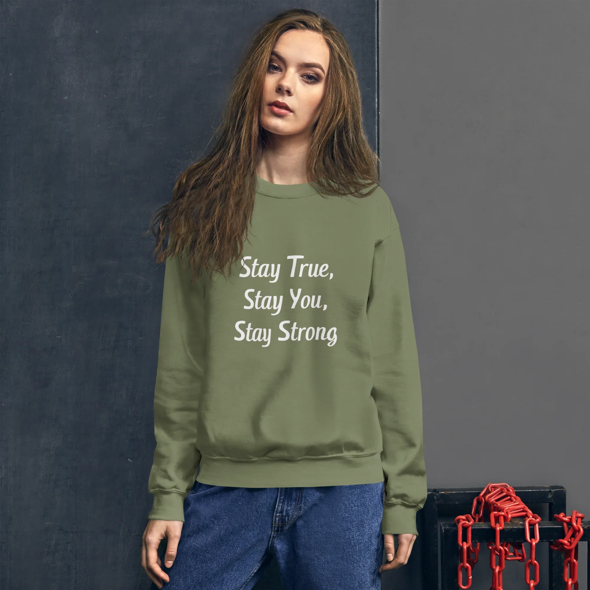 Unisex | Stay True, Stay You, Stay Strong - Sweatshirt Sweatshirt AwRans Clothing unisex-crew-neck-sweatshirt-military-green-front-67518d84d7a93