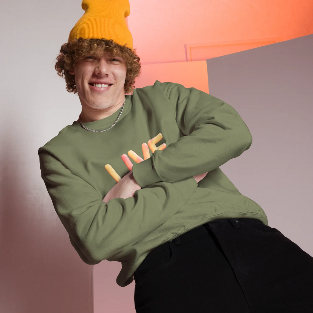 Unisex | Live In The Moment Sweatshirt Sweatshirt AwRans Clothing unisex-crew-neck-sweatshirt-military-green-front-6751910221120