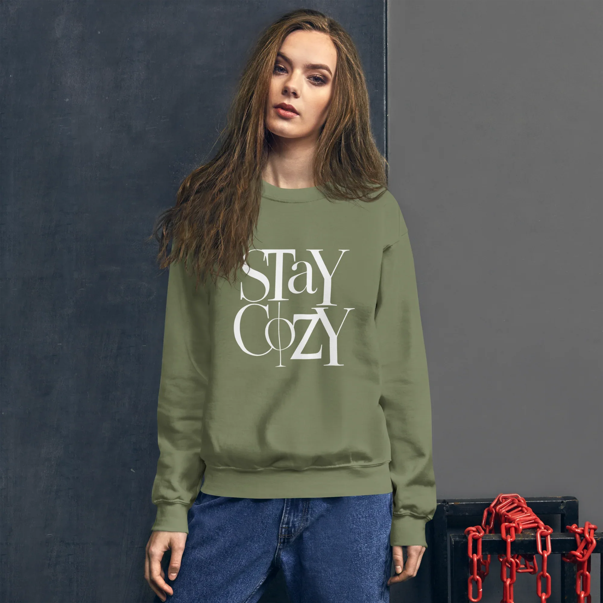 Unisex | Stay Cozy - Sweatshirt Sweatshirt AwRans Clothing unisex-crew-neck-sweatshirt-military-green-front-67519331a5fc3