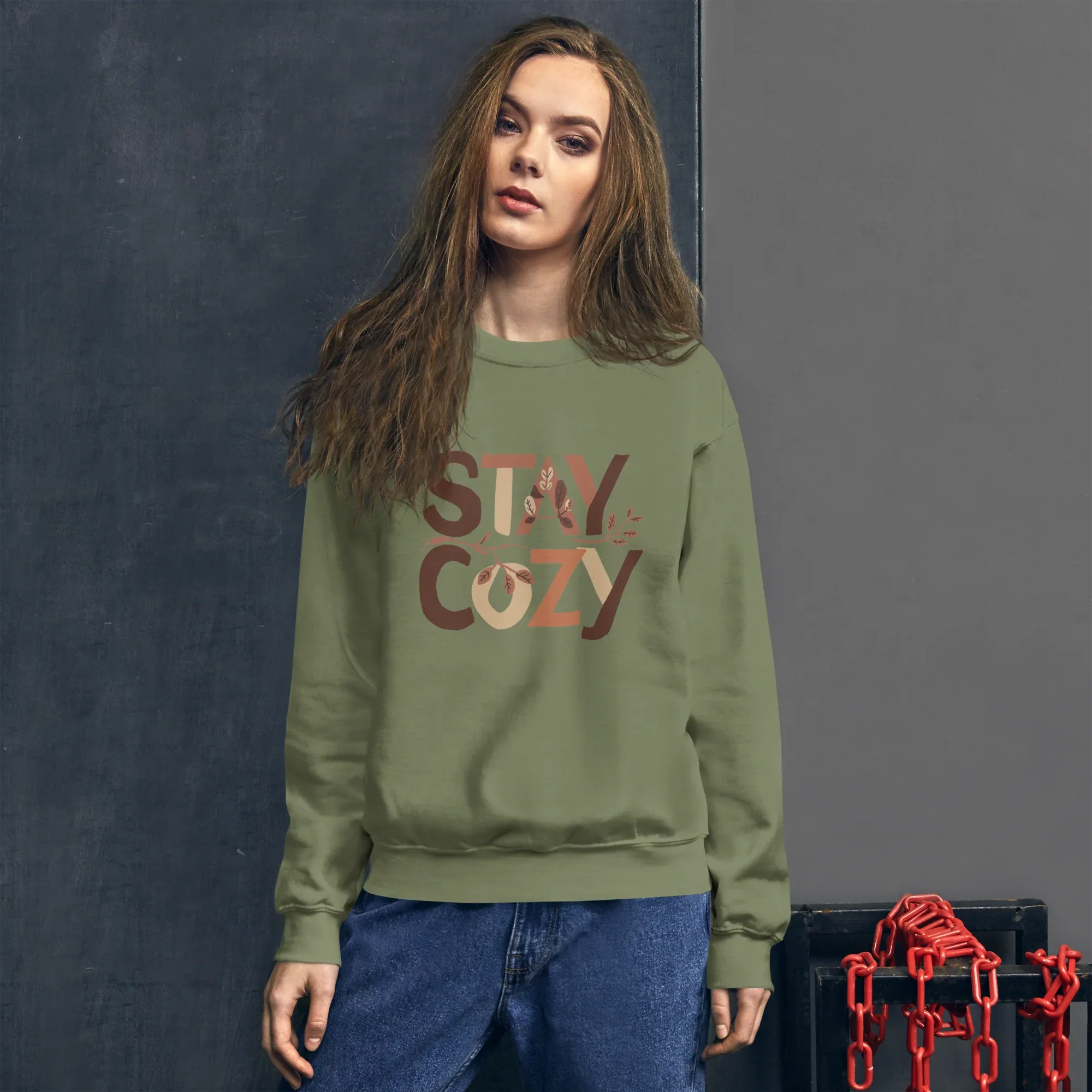 Unisex | Stay Cozy - Sweatshirt Sweatshirt AwRans Clothing unisex-crew-neck-sweatshirt-military-green-front-6751941905c29