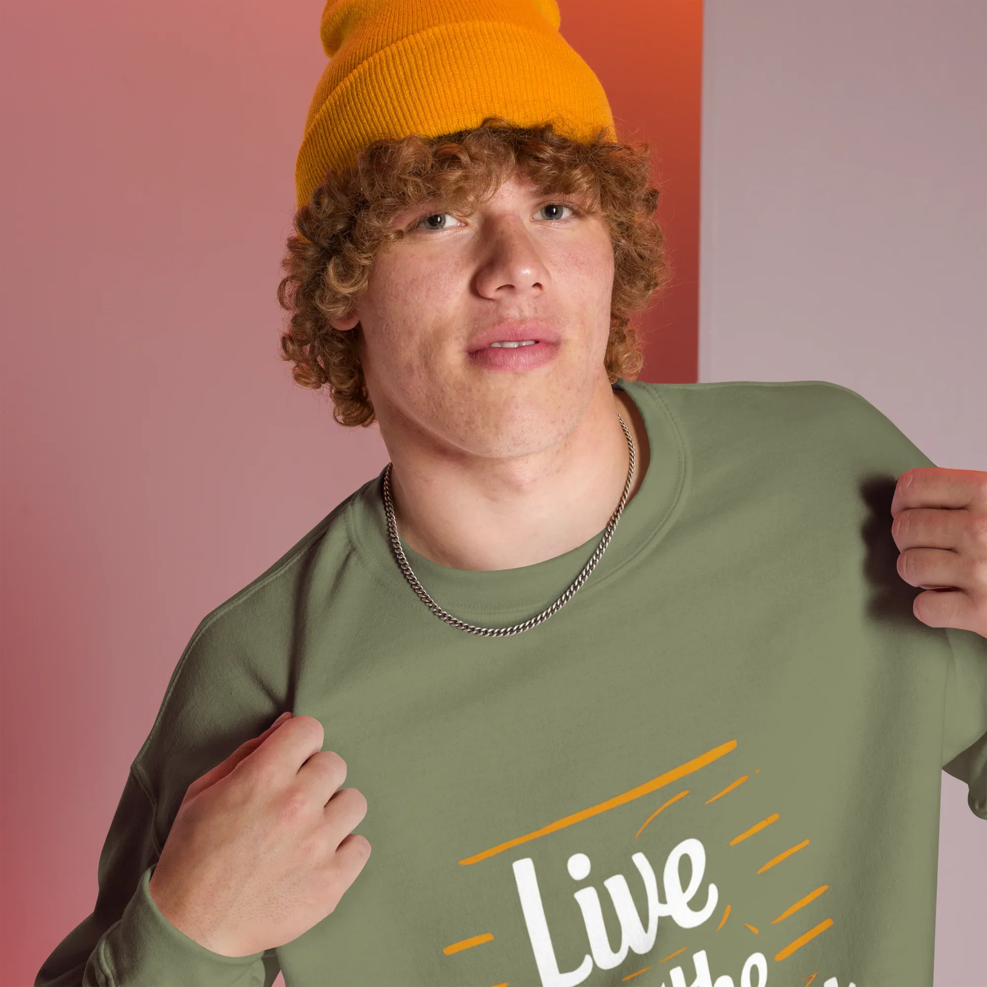 Unisex | Live In The Moment Sweatshirt Sweatshirt AwRans Clothing unisex-crew-neck-sweatshirt-military-green-right-front-67518c57d8179