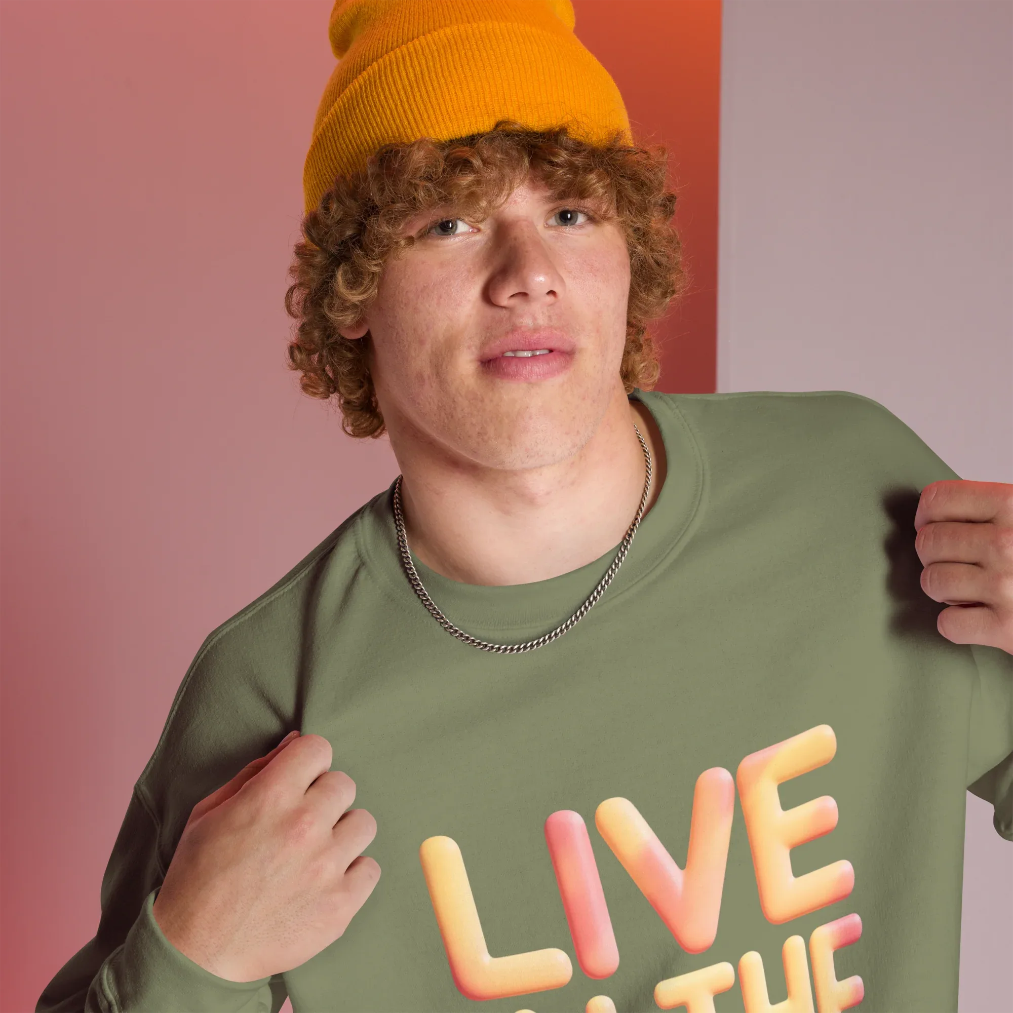Unisex | Live In The Moment Sweatshirt Sweatshirt AwRans Clothing unisex-crew-neck-sweatshirt-military-green-right-front-675191022d7ea