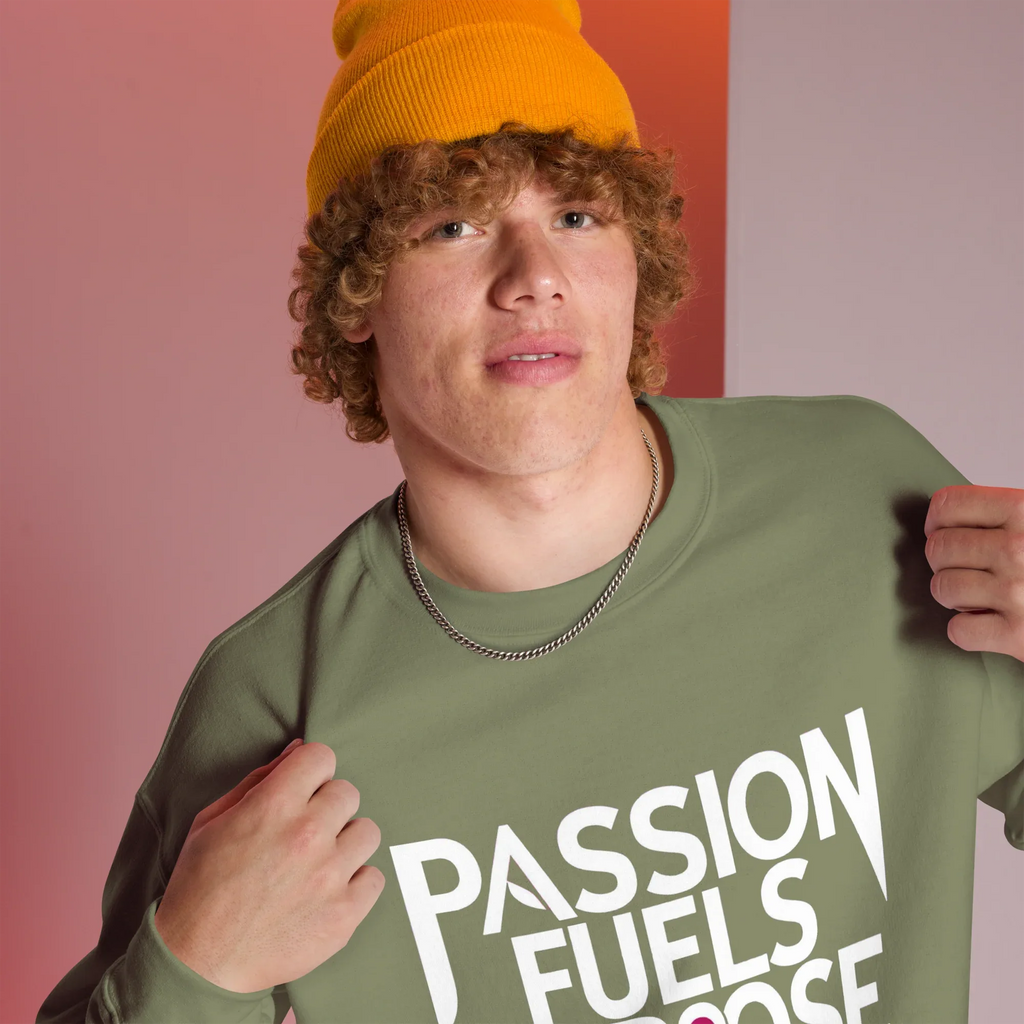 Unisex | Passion Fuels Purpose - Sweatshirt Sweatshirt AwRans Clothing unisex-crew-neck-sweatshirt-military-green-right-front-675196d49d989