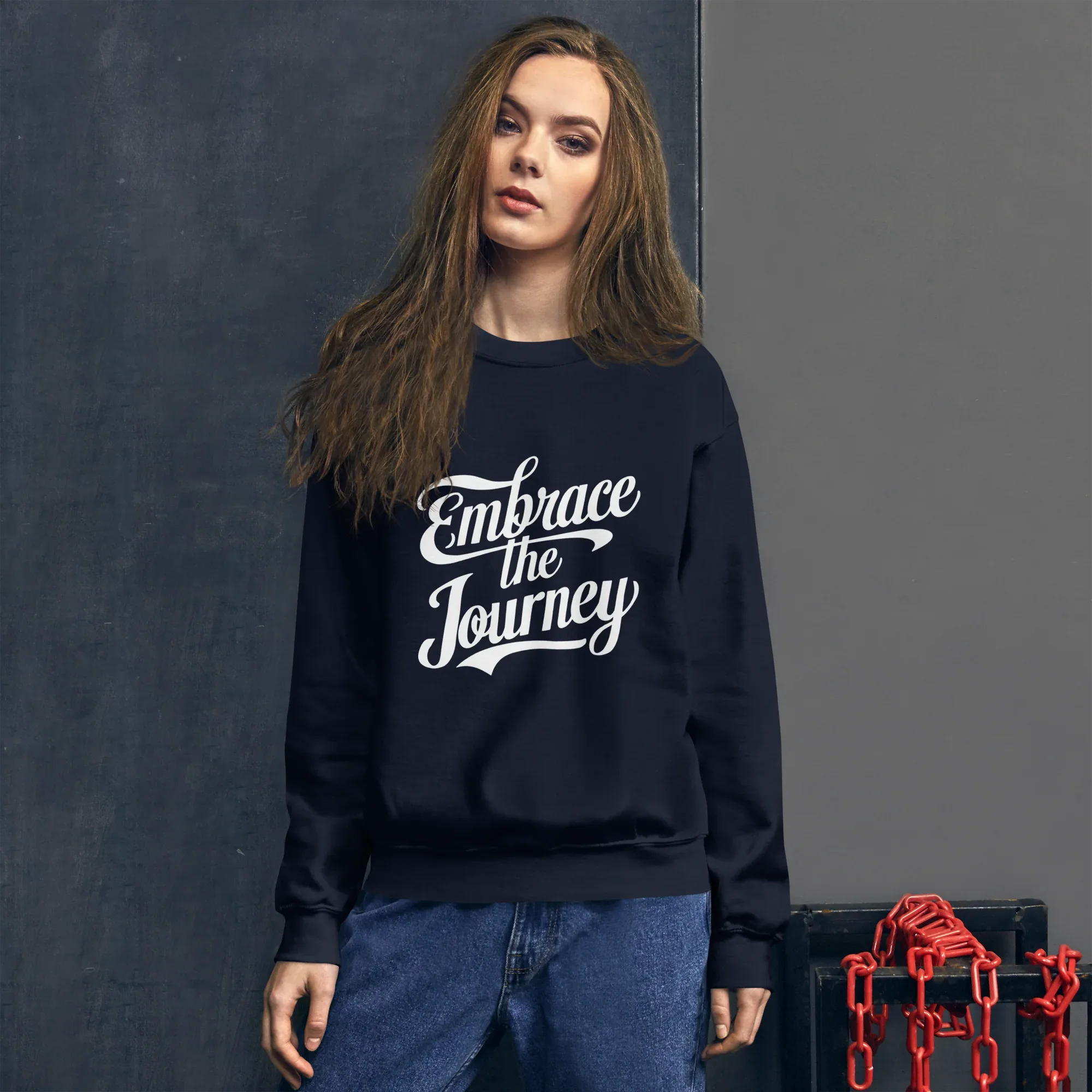 Unisex | Embrace The Journey - Sweatshirt Sweatshirt AwRans Clothing unisex-crew-neck-sweatshirt-navy-front-675198da28d34