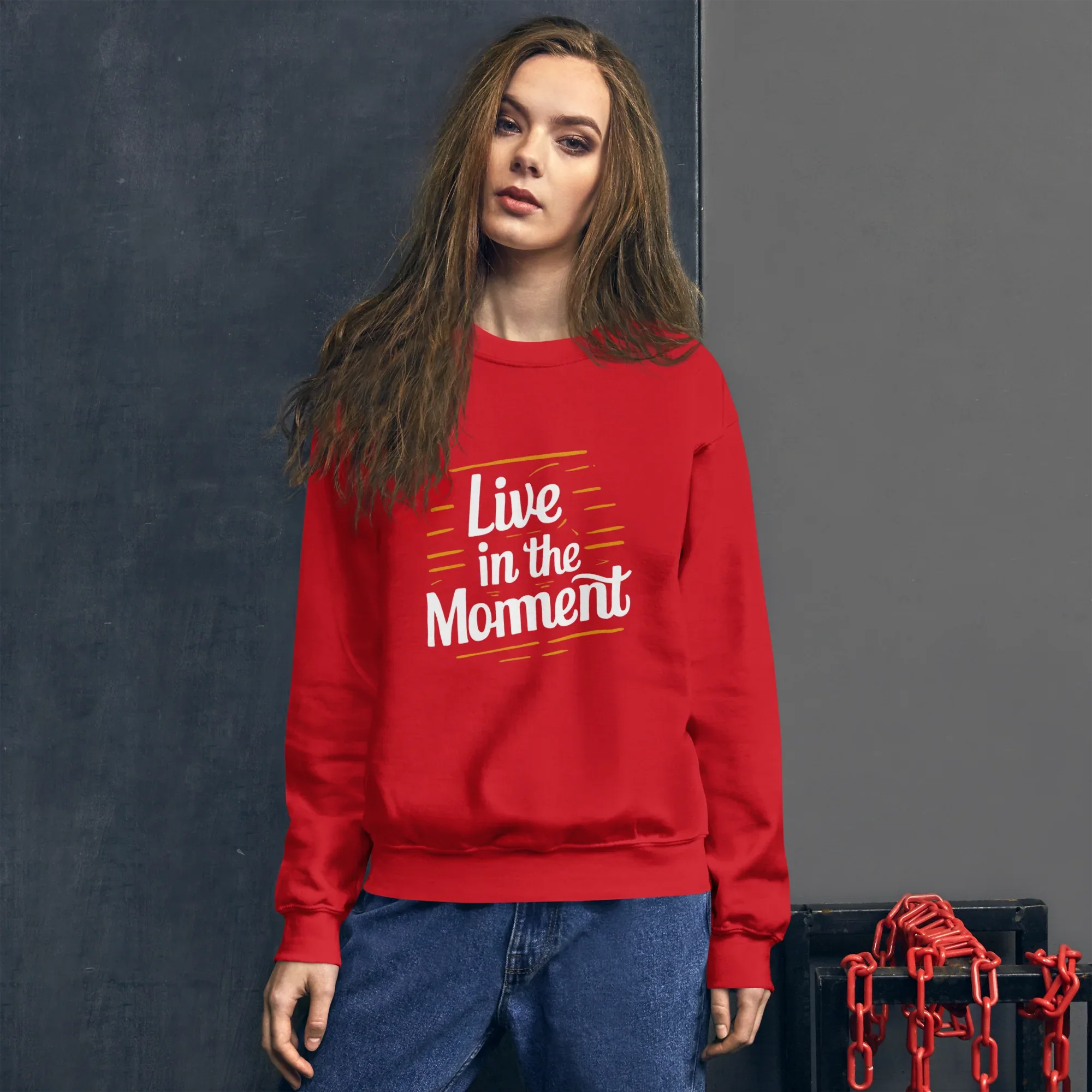 Unisex | Live In The Moment Sweatshirt Sweatshirt AwRans Clothing unisex-crew-neck-sweatshirt-red-front-67518c5727085_44a93fab-9900-4c05-89f9-aaca21b9f979