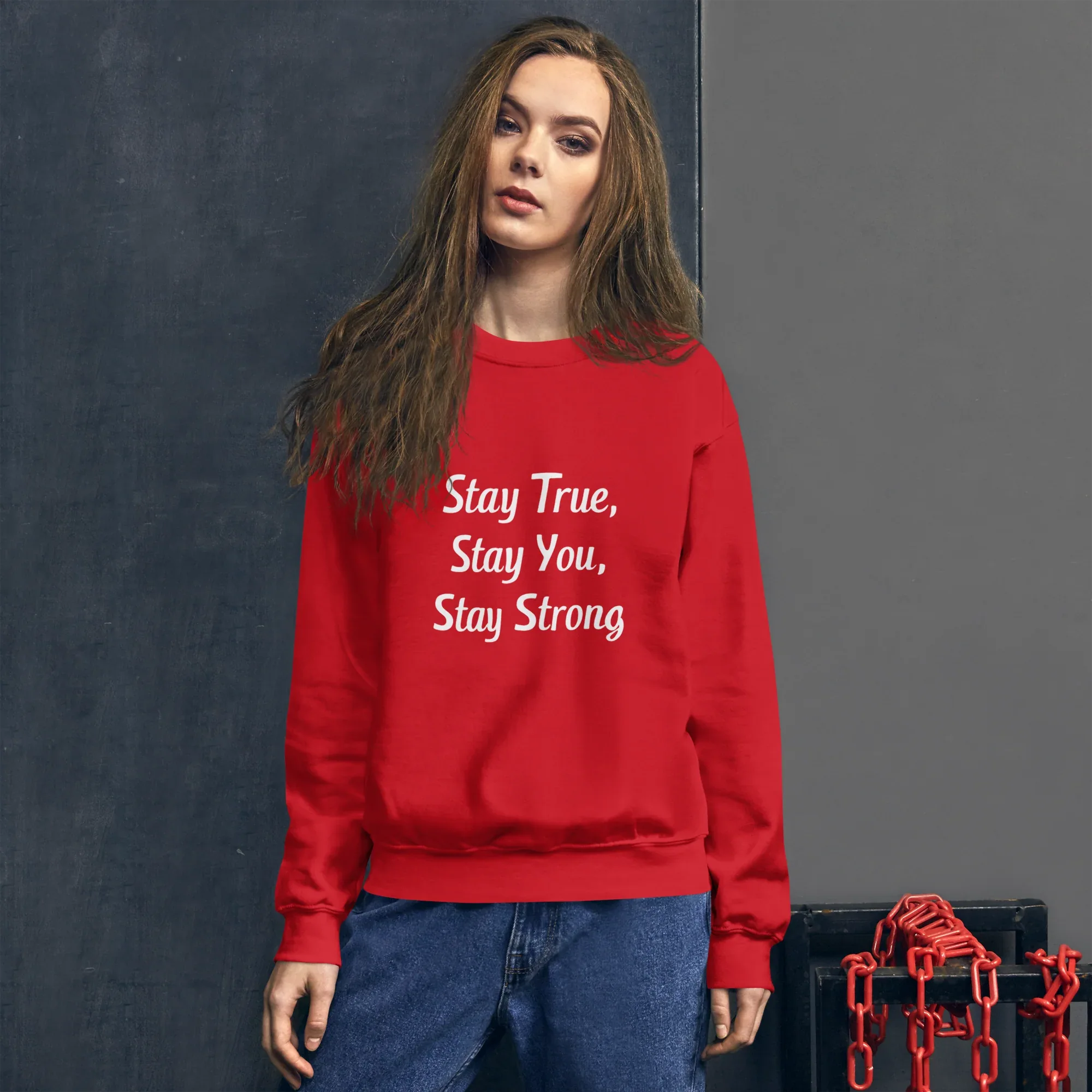 Unisex | Stay True, Stay You, Stay Strong - Sweatshirt Sweatshirt AwRans Clothing unisex-crew-neck-sweatshirt-red-front-67518d843326b_4a9b9064-ca27-43b4-99a1-1e473223e11a