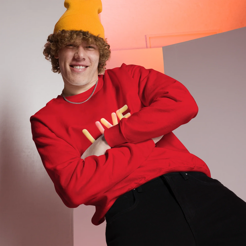 Unisex | Live In The Moment Sweatshirt Sweatshirt AwRans Clothing unisex-crew-neck-sweatshirt-red-front-6751910160d8c