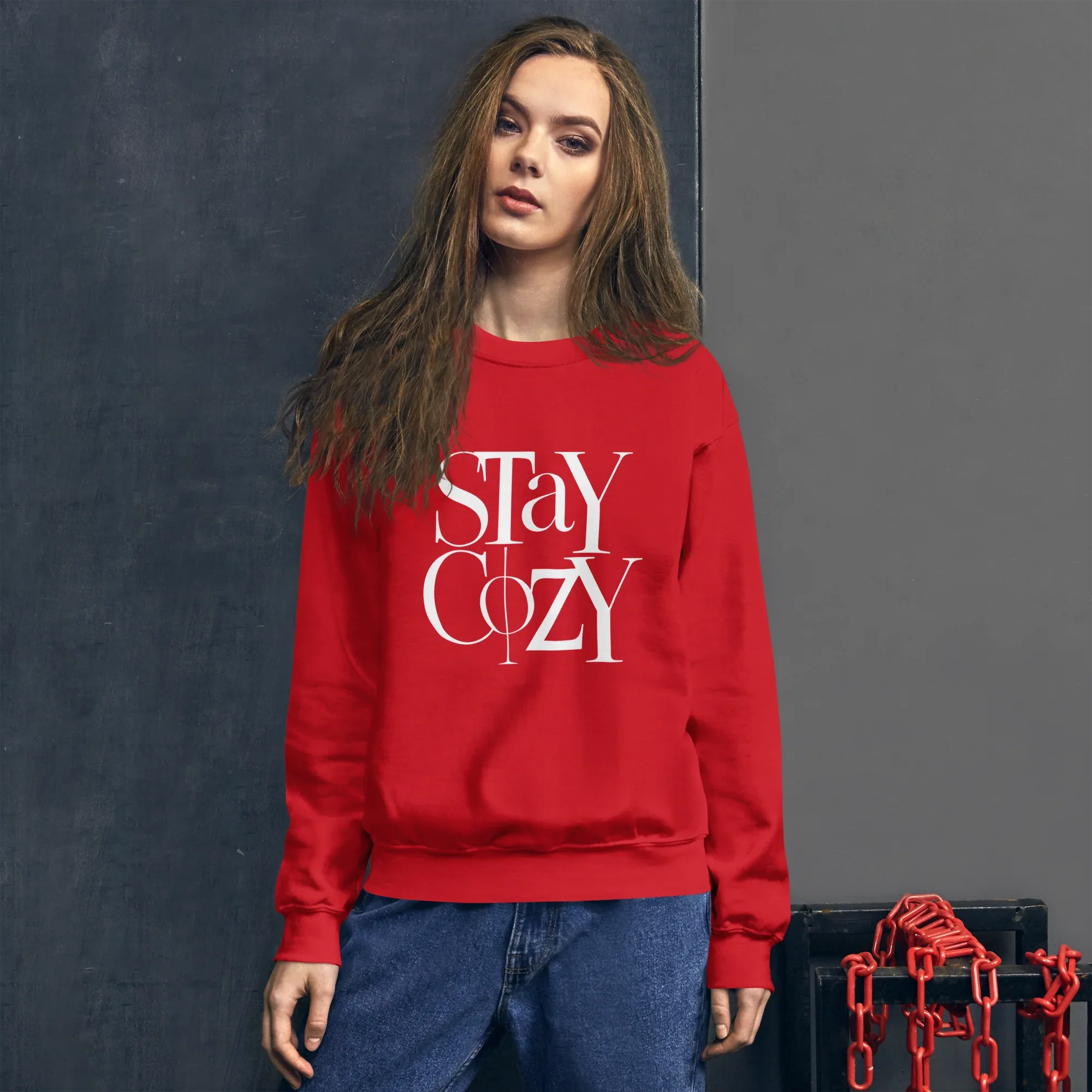 Unisex | Stay Cozy - Sweatshirt Sweatshirt AwRans Clothing unisex-crew-neck-sweatshirt-red-front-67519330f2d55
