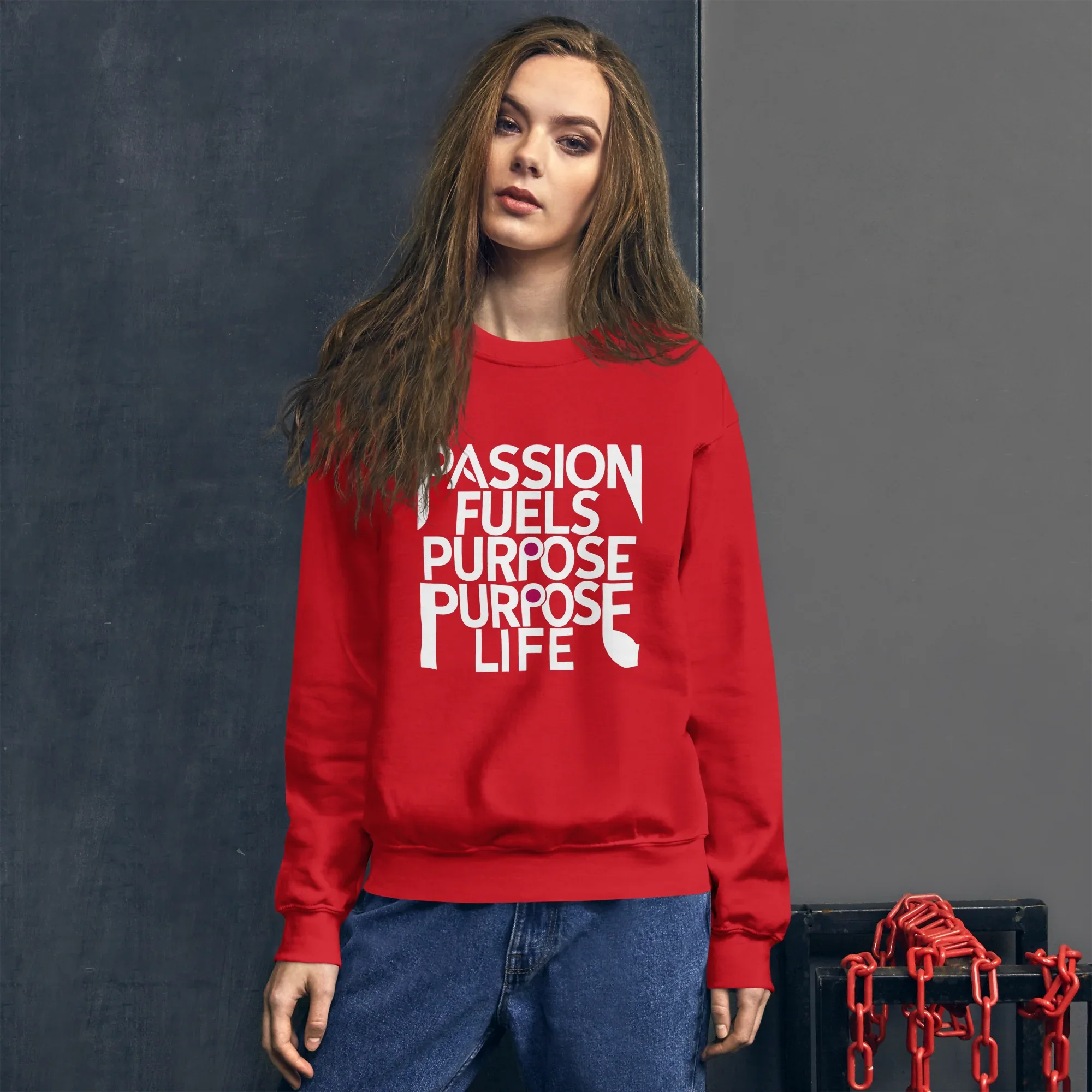 Unisex | Passion Fuels Purpose - Sweatshirt Sweatshirt AwRans Clothing unisex-crew-neck-sweatshirt-red-front-675196d3b69a8