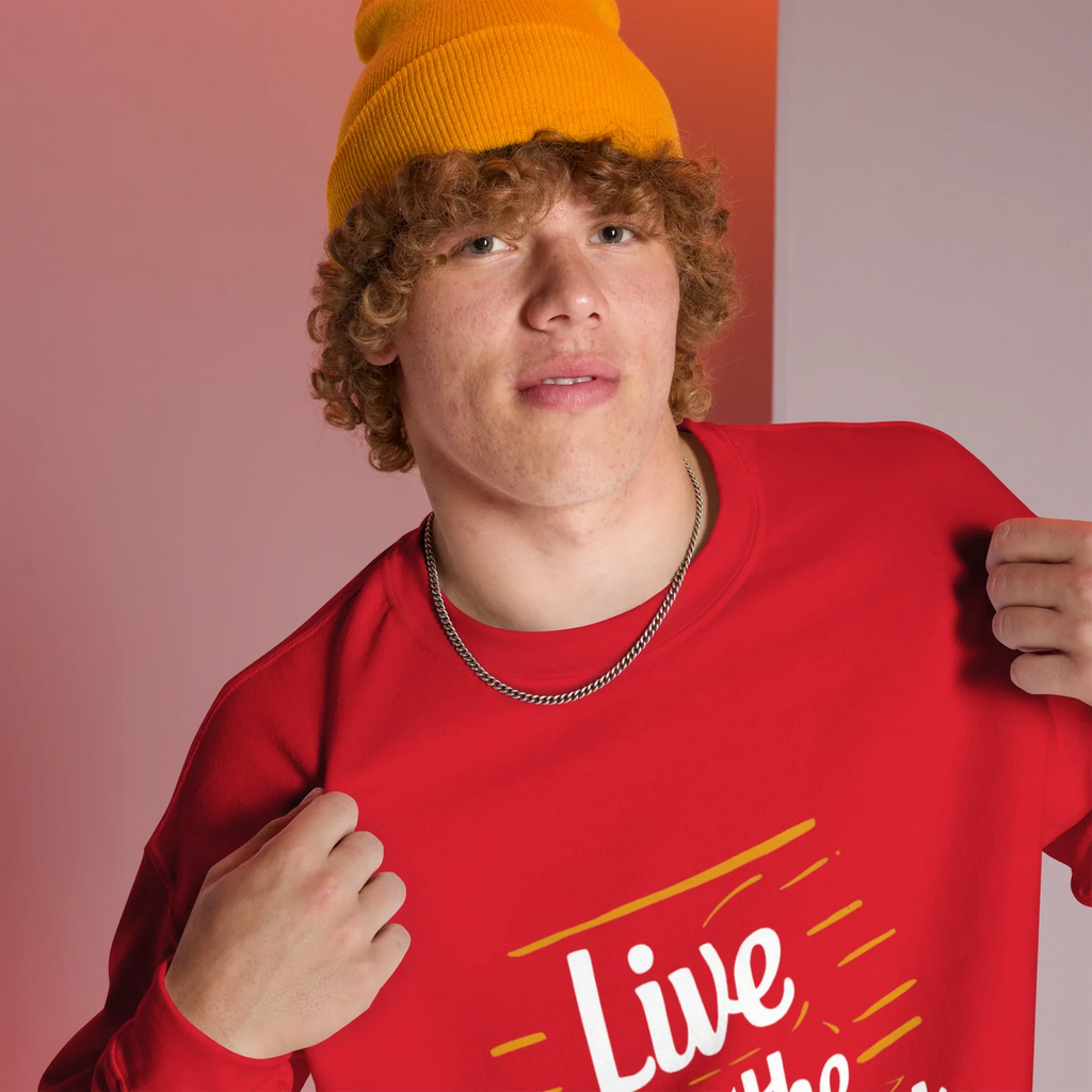 Unisex | Live In The Moment Sweatshirt Sweatshirt AwRans Clothing unisex-crew-neck-sweatshirt-red-right-front-67518c5733de9