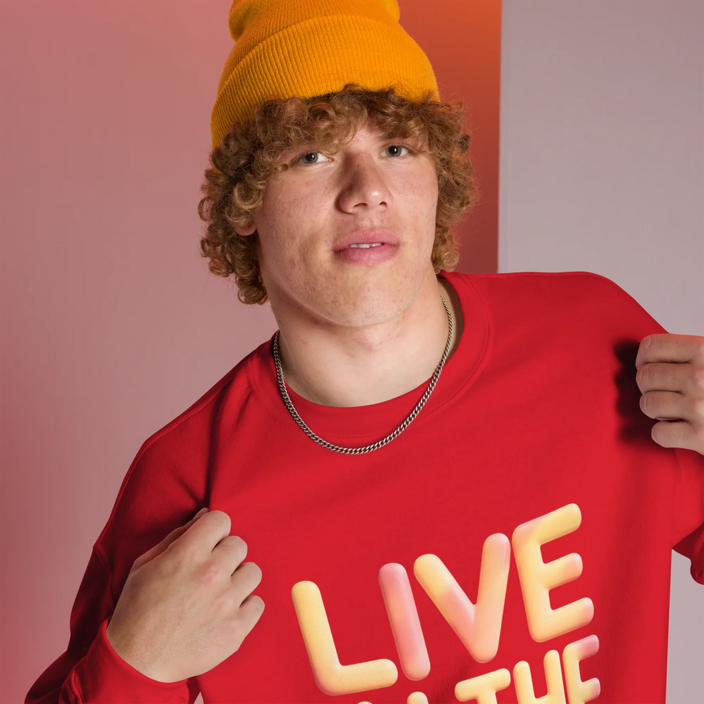 Unisex | Live In The Moment Sweatshirt Sweatshirt AwRans Clothing unisex-crew-neck-sweatshirt-red-right-front-6751910169591