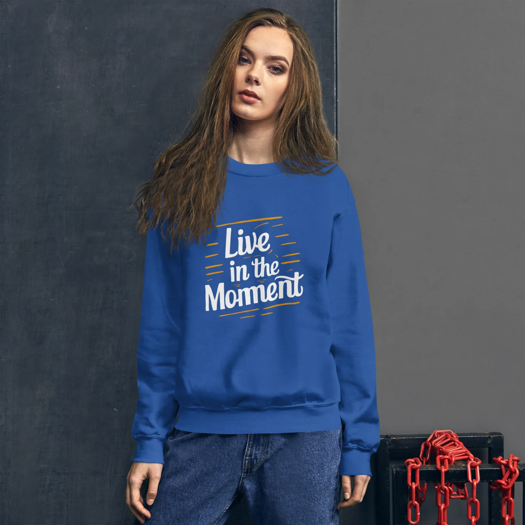 Unisex | Live In The Moment Sweatshirt Sweatshirt AwRans Clothing unisex-crew-neck-sweatshirt-royal-front-67518c575d7f2