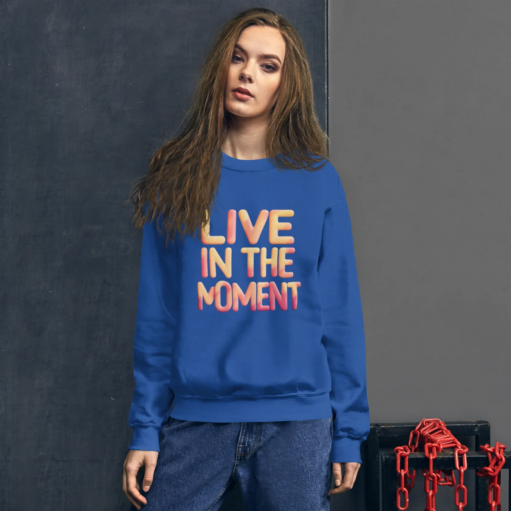 Unisex | Live In The Moment Sweatshirt Sweatshirt AwRans Clothing unisex-crew-neck-sweatshirt-royal-front-67519101a0d66