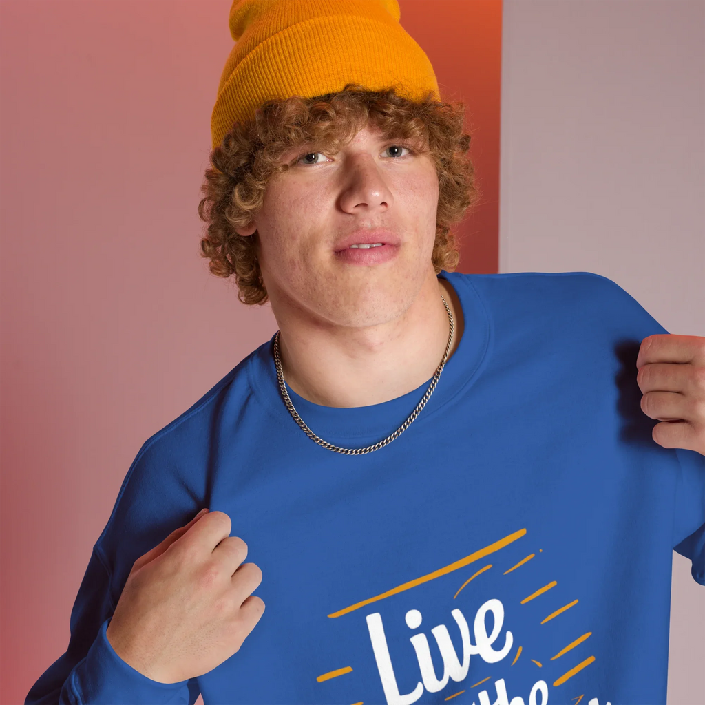 Unisex | Live In The Moment Sweatshirt Sweatshirt AwRans Clothing unisex-crew-neck-sweatshirt-royal-right-front-67518c57714f2