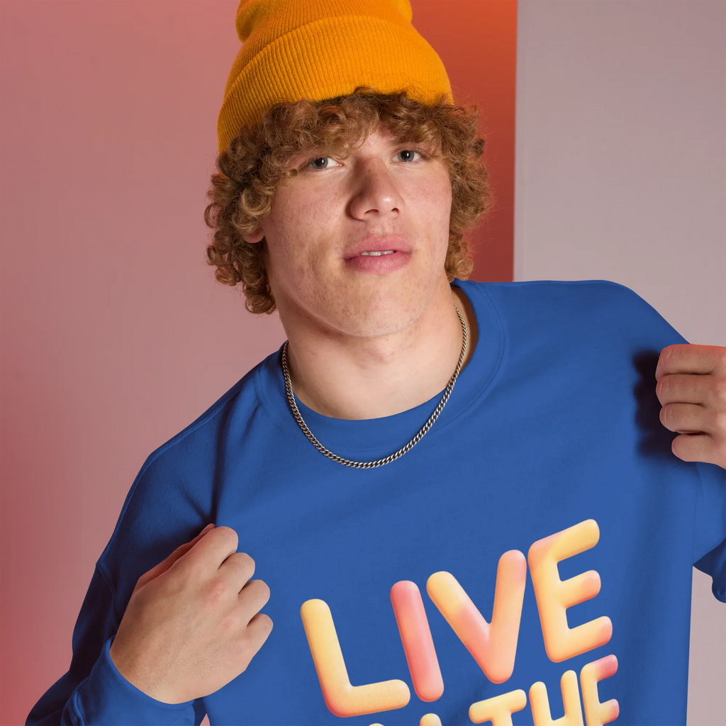 Unisex | Live In The Moment Sweatshirt Sweatshirt AwRans Clothing unisex-crew-neck-sweatshirt-royal-right-front-67519101bdd18