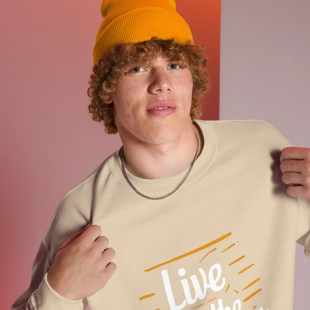 Unisex | Live In The Moment Sweatshirt Sweatshirt AwRans Clothing unisex-crew-neck-sweatshirt-sand-right-front-67518c58ac374_515d4247-61ca-43eb-99c3-3724bb843516