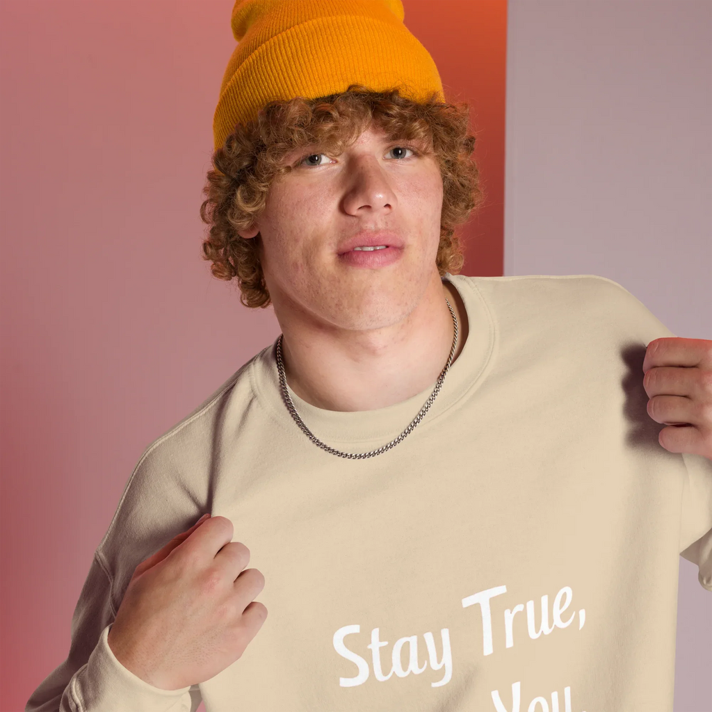 Unisex | Stay True, Stay You, Stay Strong - Sweatshirt Sweatshirt AwRans Clothing unisex-crew-neck-sweatshirt-sand-right-front-67518d85ce7ab
