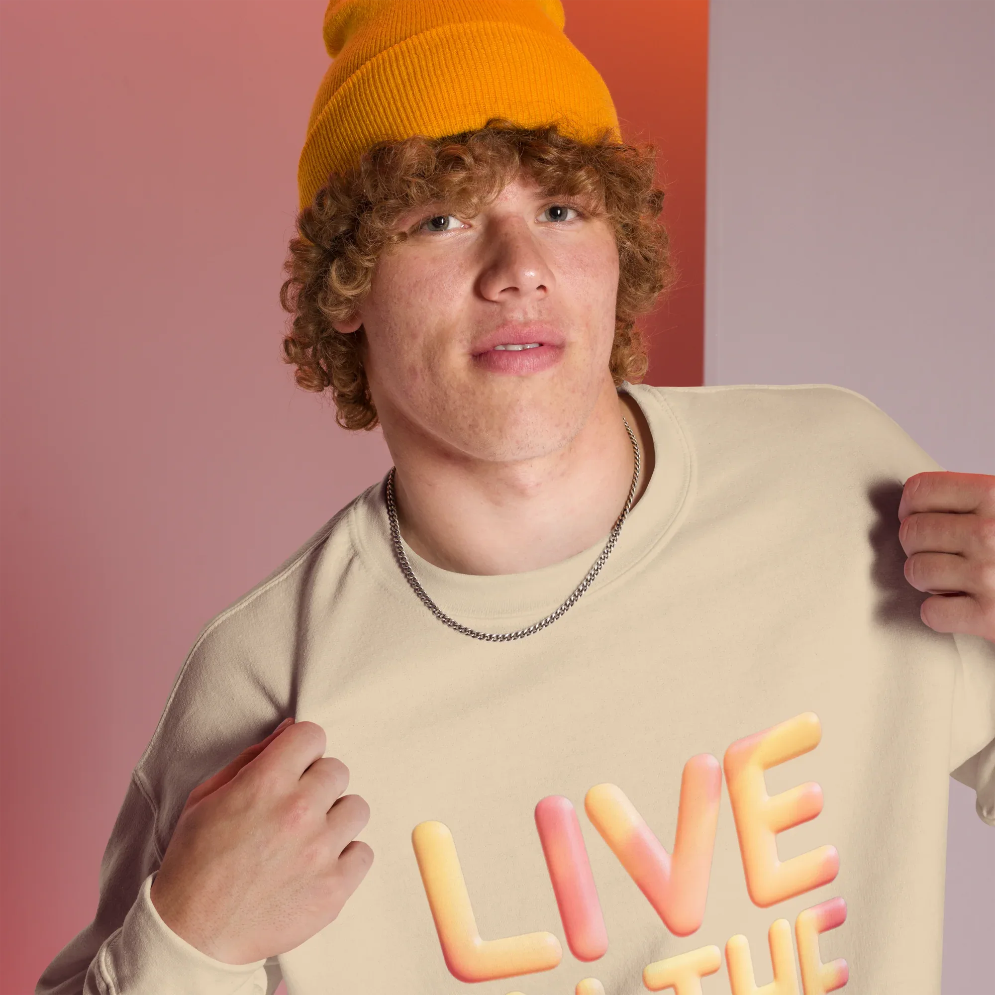 Unisex | Live In The Moment Sweatshirt Sweatshirt AwRans Clothing unisex-crew-neck-sweatshirt-sand-right-front-67519102ddea2