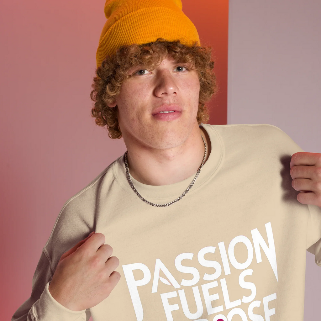 Unisex | Passion Fuels Purpose - Sweatshirt Sweatshirt AwRans Clothing unisex-crew-neck-sweatshirt-sand-right-front-675196d5943cc
