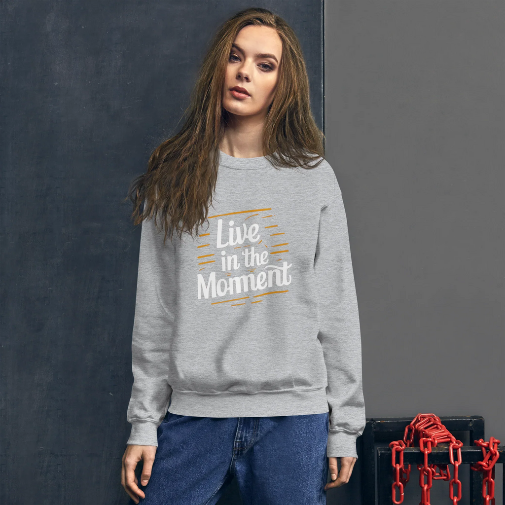 Unisex | Live In The Moment Sweatshirt Sweatshirt AwRans Clothing unisex-crew-neck-sweatshirt-sport-grey-front-67518c5840747