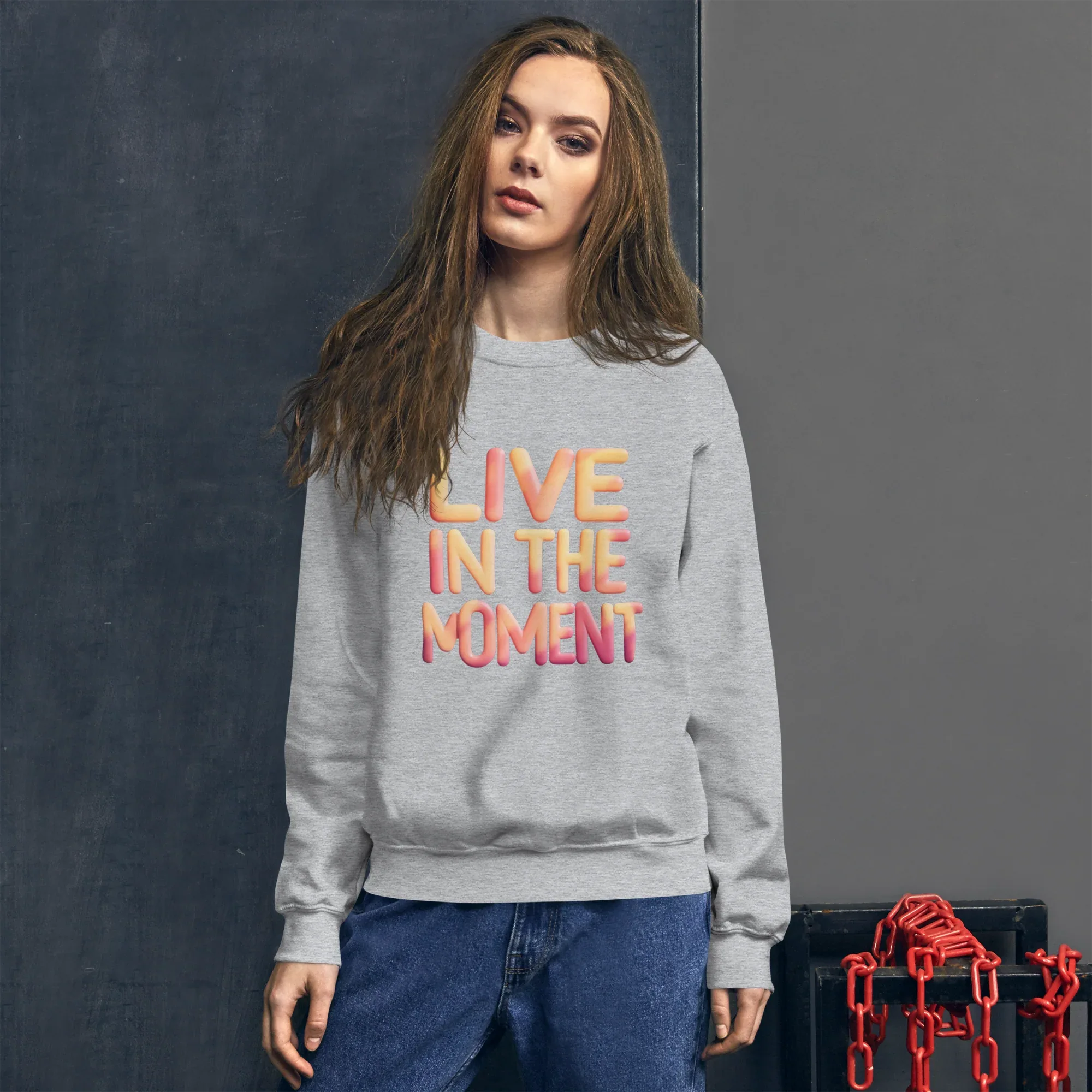 Unisex | Live In The Moment Sweatshirt Sweatshirt AwRans Clothing unisex-crew-neck-sweatshirt-sport-grey-front-675191027fb88