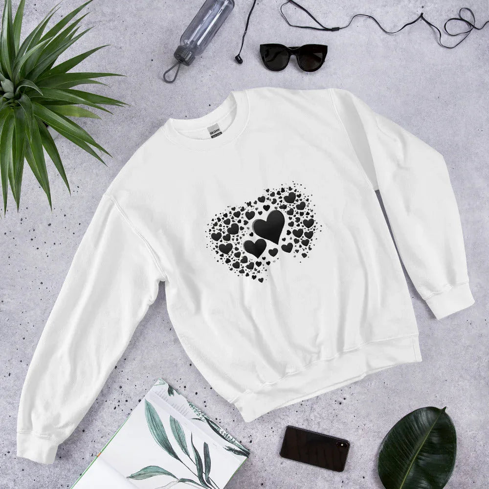 Unisex | Black And White Hearts Sweatshirt - AwRans Clothing