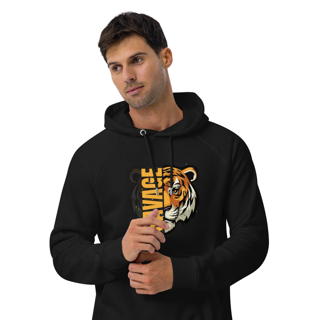 Unisex | Savage Tiger Raglan Hoodie Hoodie AwRans Clothing unisex-eco-raglan-hoodie-black-front-3-65db1250308ca