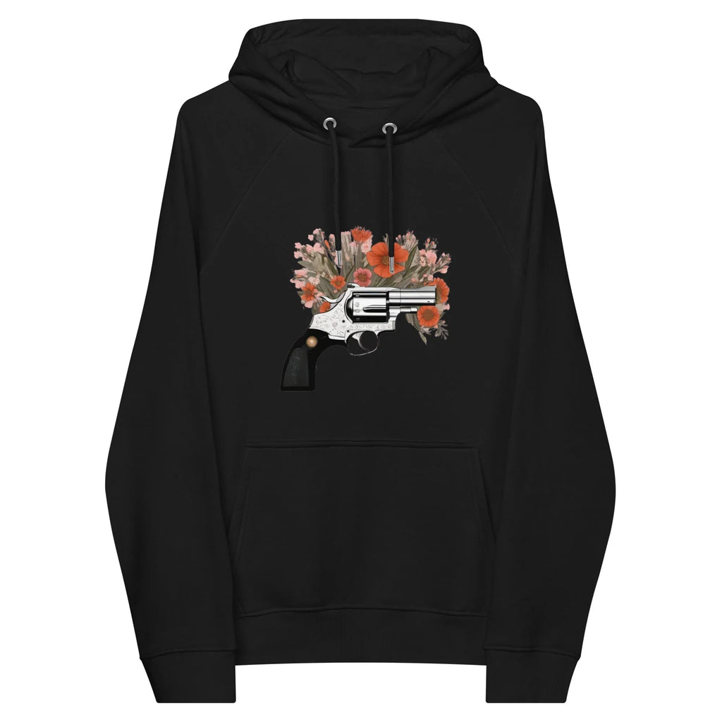 Unisex | Gun Flower Hoodie Hoodie AwRans Clothing unisex-eco-raglan-hoodie-black-front-65db7562a0fb5