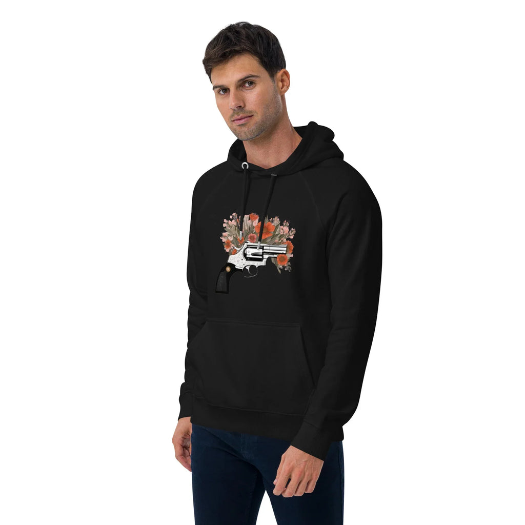 Unisex | Gun Flower Hoodie Hoodie AwRans Clothing unisex-eco-raglan-hoodie-black-left-front-65db7562a1404
