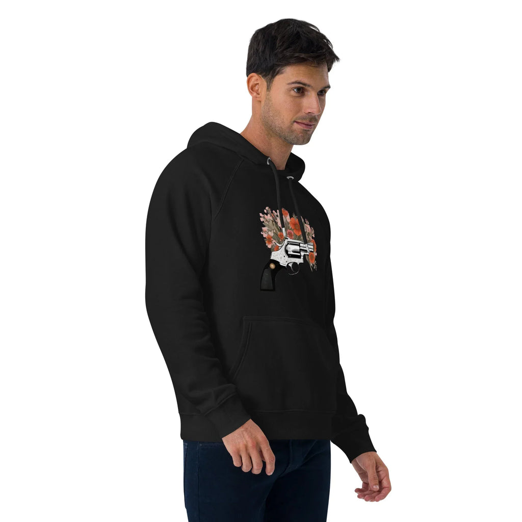 Unisex | Gun Flower Hoodie Hoodie AwRans Clothing unisex-eco-raglan-hoodie-black-right-front-65db7562a15a7