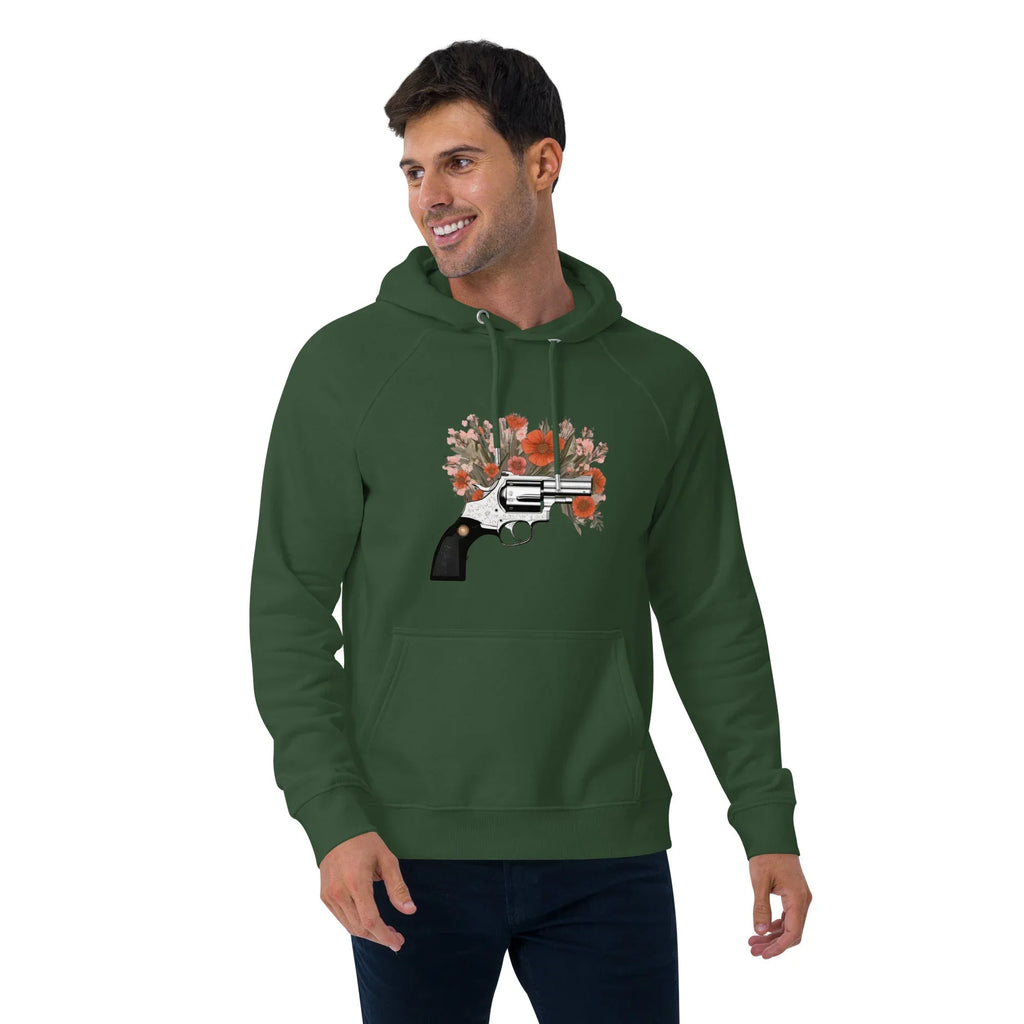 Unisex | Gun Flower Hoodie Hoodie AwRans Clothing unisex-eco-raglan-hoodie-bottle-green-front-2-65db7562a4621