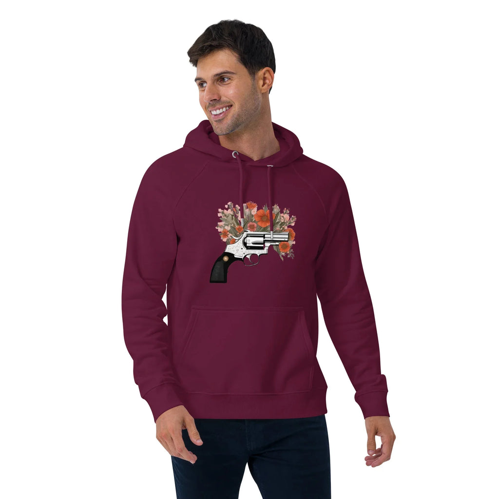 Unisex | Gun Flower Hoodie Hoodie AwRans Clothing unisex-eco-raglan-hoodie-burgundy-front-2-65db7562a1aed