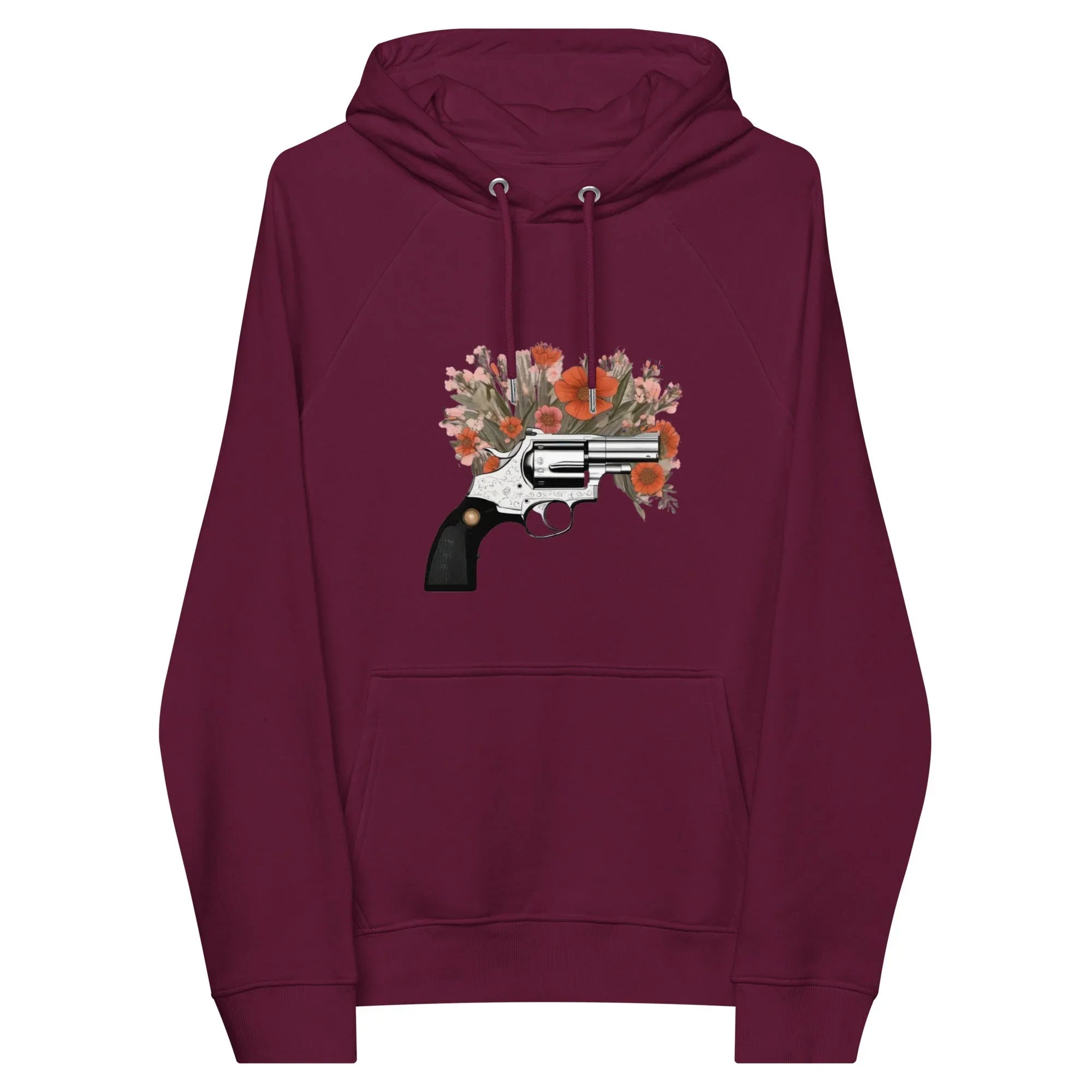Unisex | Gun Flower Hoodie Hoodie AwRans Clothing unisex-eco-raglan-hoodie-burgundy-front-65db756292e9e