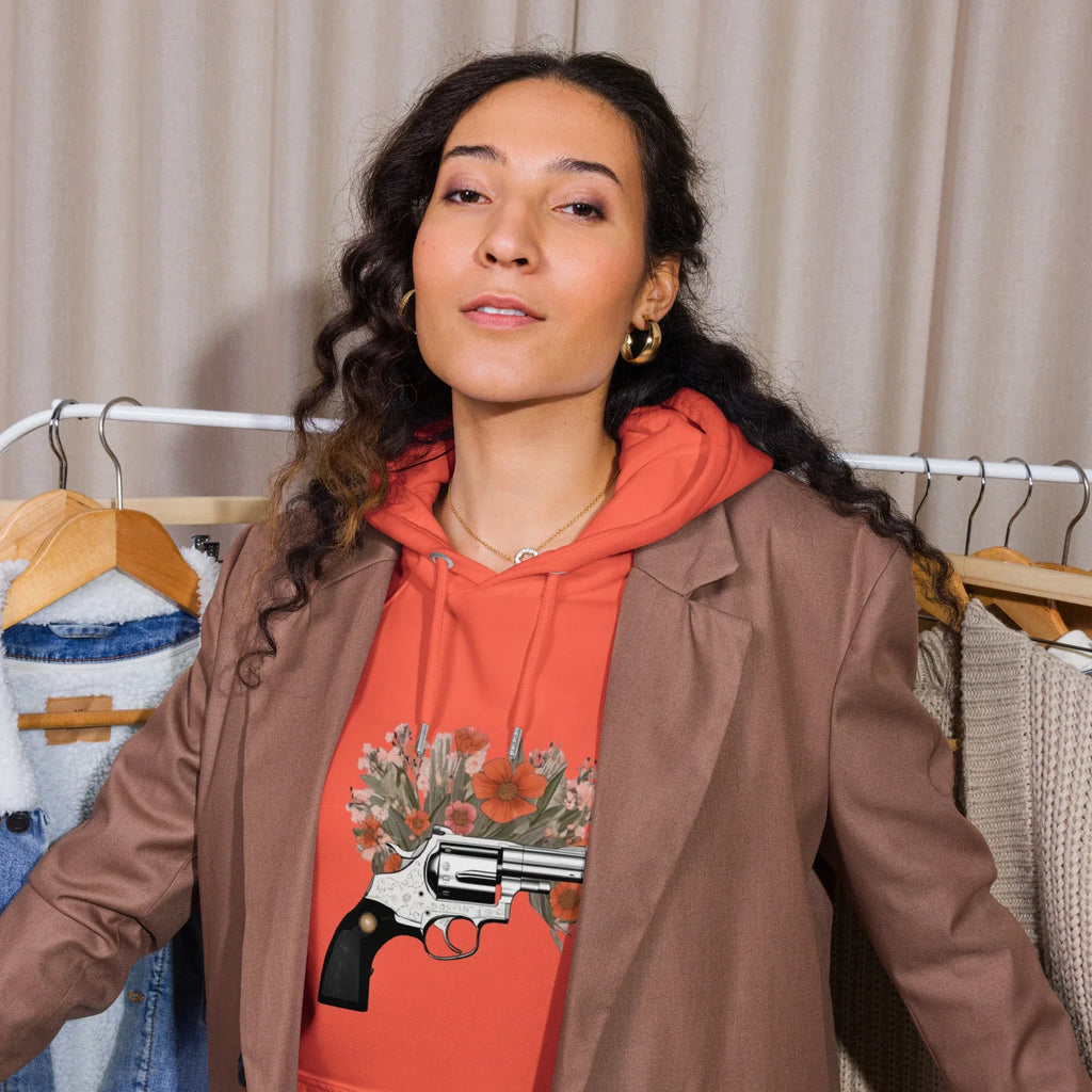 Unisex | Gun Flower Hoodie Hoodie AwRans Clothing unisex-eco-raglan-hoodie-burnt-orange-front-65db7562958ef