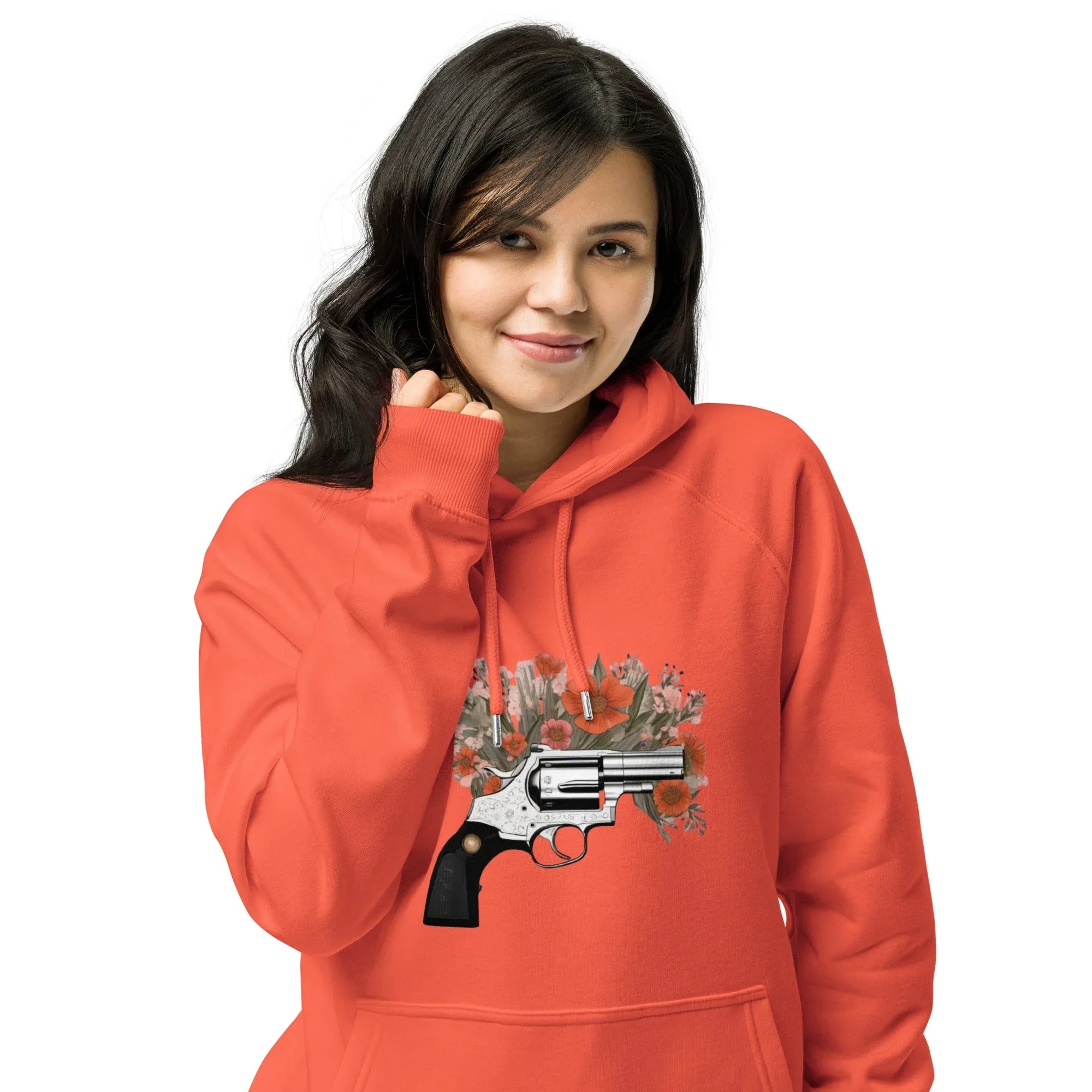 Unisex | Gun Flower Hoodie Hoodie AwRans Clothing unisex-eco-raglan-hoodie-burnt-orange-front-65db756297b23