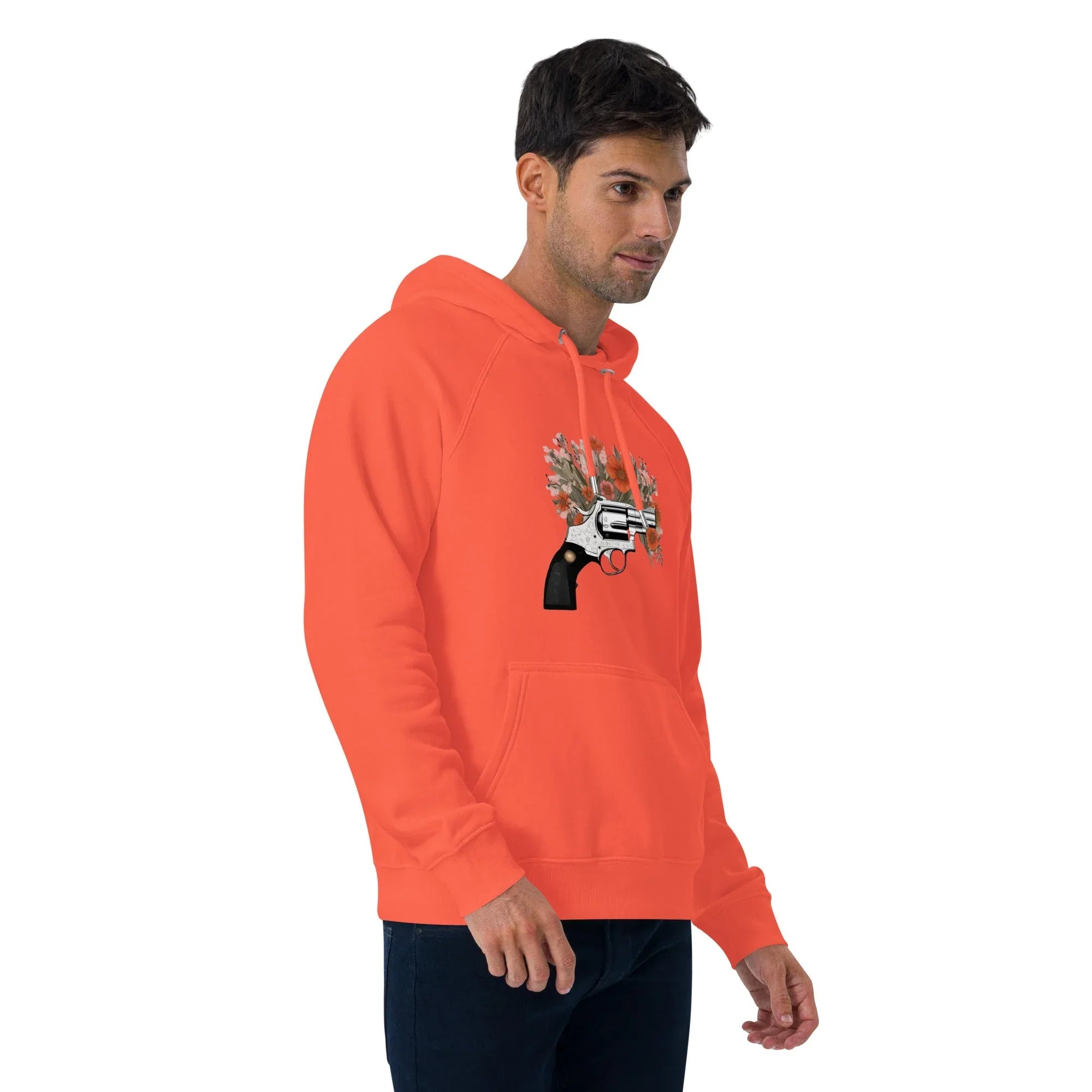 Unisex | Gun Flower Hoodie Hoodie AwRans Clothing unisex-eco-raglan-hoodie-burnt-orange-right-front-65db7562a7bb3