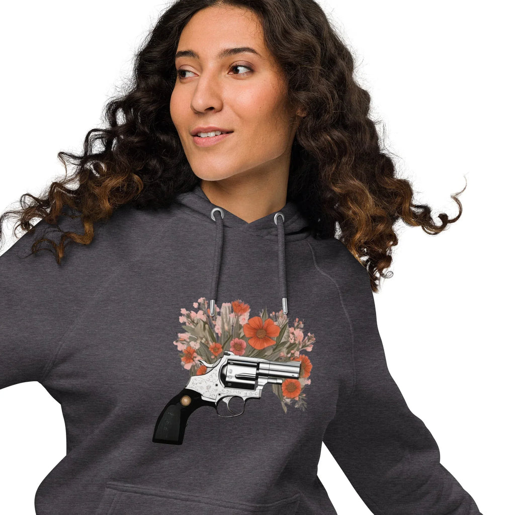 Unisex | Gun Flower Hoodie Hoodie AwRans Clothing unisex-eco-raglan-hoodie-charcoal-melange-front-2-65db756293423