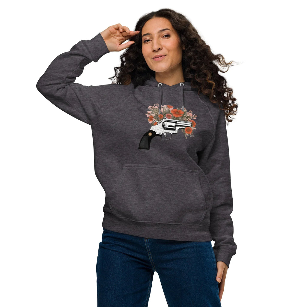 Unisex | Gun Flower Hoodie Hoodie AwRans Clothing unisex-eco-raglan-hoodie-charcoal-melange-front-65db756293d8b