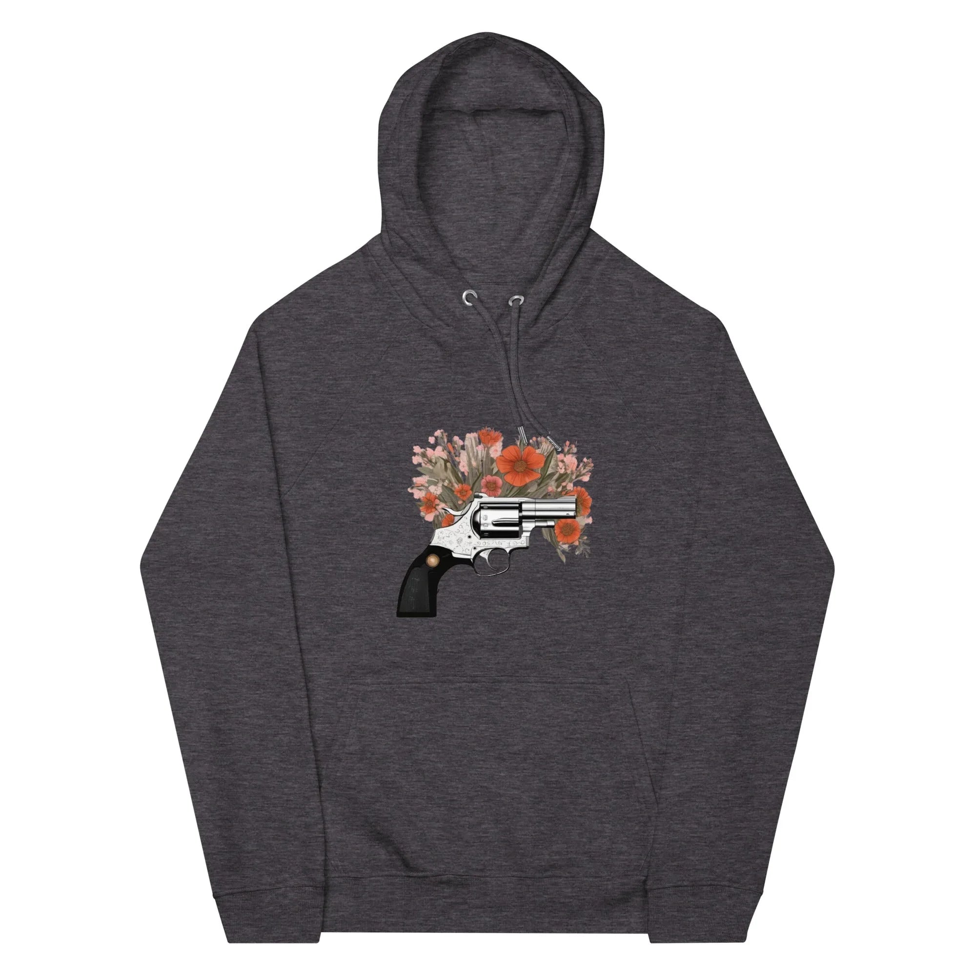 Unisex | Gun Flower Hoodie Hoodie AwRans Clothing unisex-eco-raglan-hoodie-charcoal-melange-front-65db7562941d6