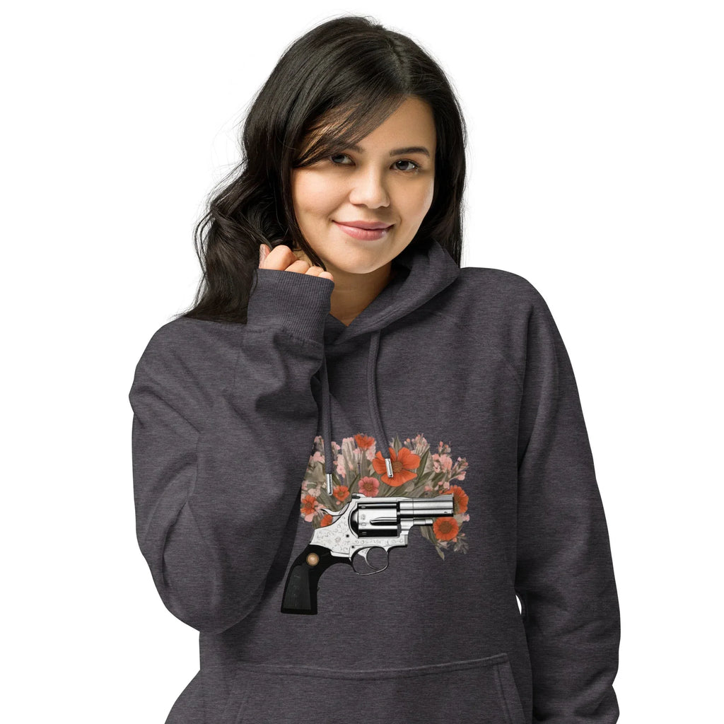Unisex | Gun Flower Hoodie Hoodie AwRans Clothing unisex-eco-raglan-hoodie-charcoal-melange-front-65db75629c8fb