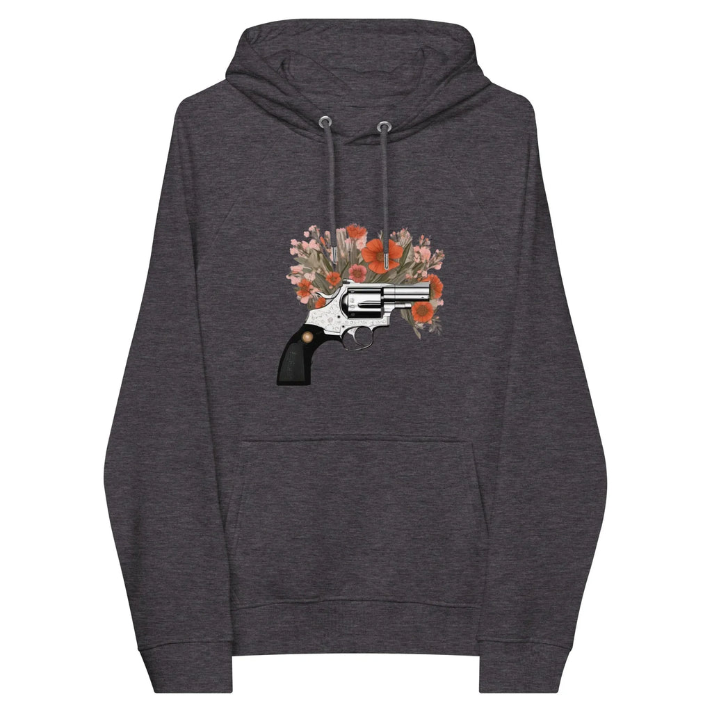 Unisex | Gun Flower Hoodie Hoodie AwRans Clothing unisex-eco-raglan-hoodie-charcoal-melange-front-65db7562a09f2